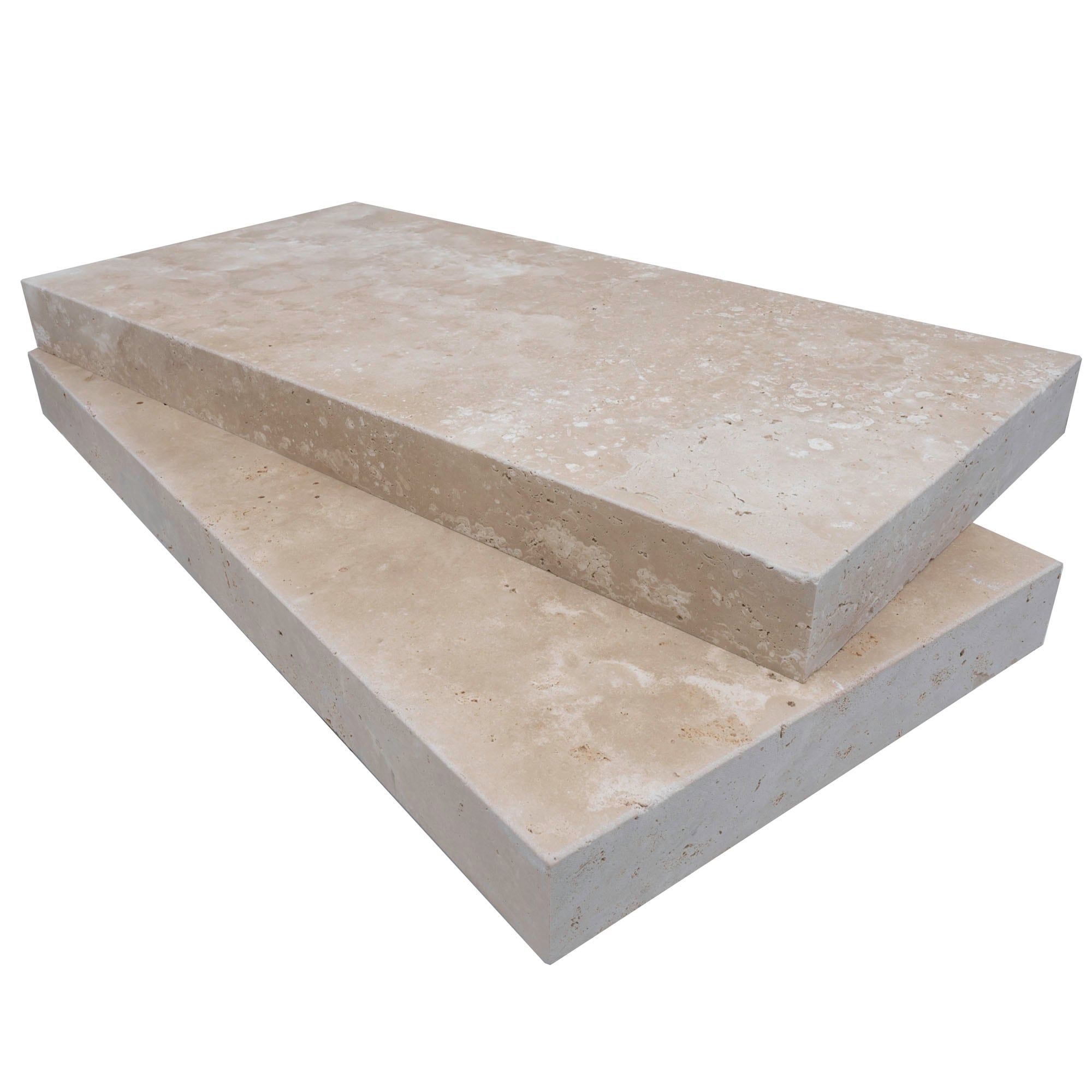 Ivory Travertine Tumbled 12x24x2 Eased Edge Coping - Premium