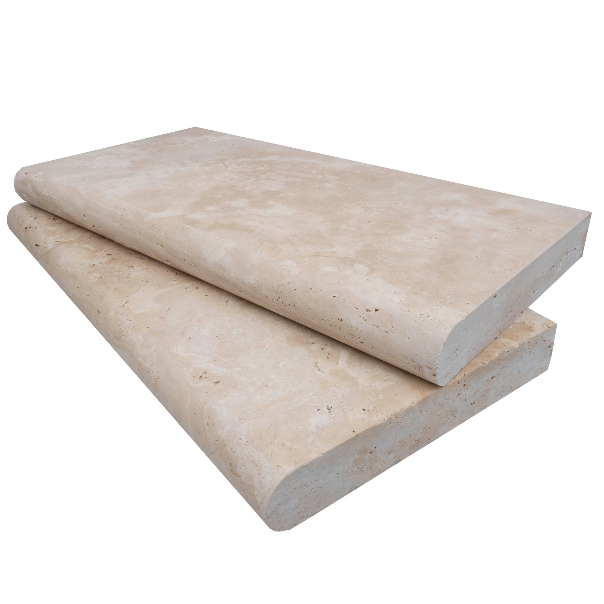 Ivory Travertine Tumbled 12x24x2 Single Bullnose Coping - Premium