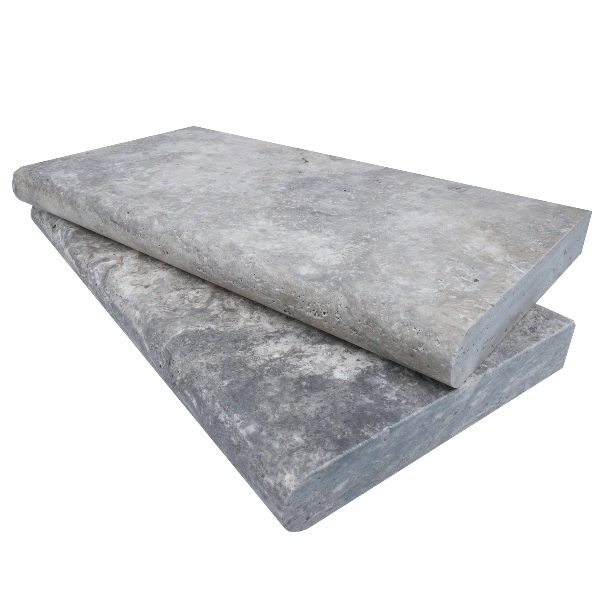Silver Travertine Tumbled 12x24x2 Single Bullnose Coping - Premium