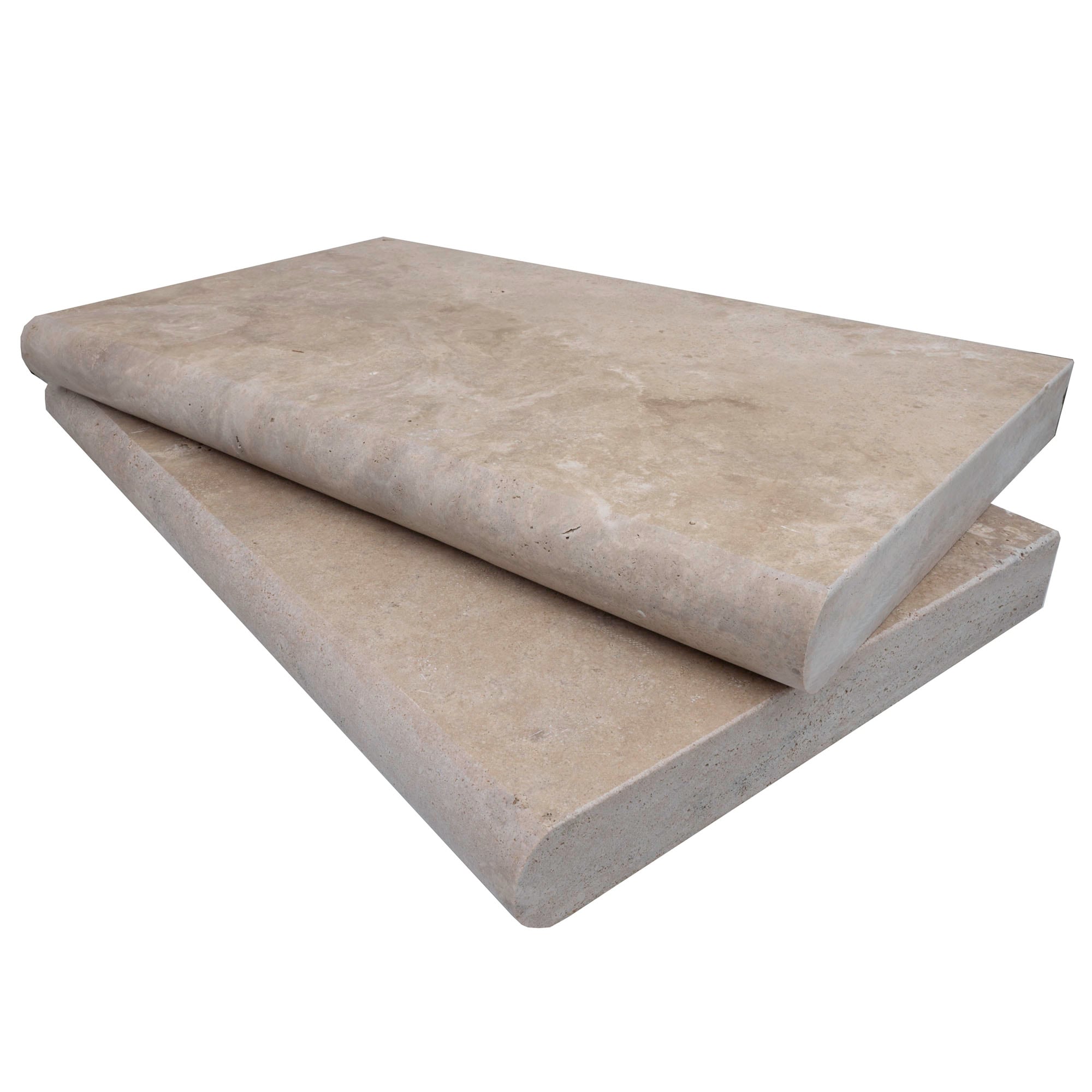 Walnut Travertine Tumbled 14x24x2 Single Bullnose Coping - Premium