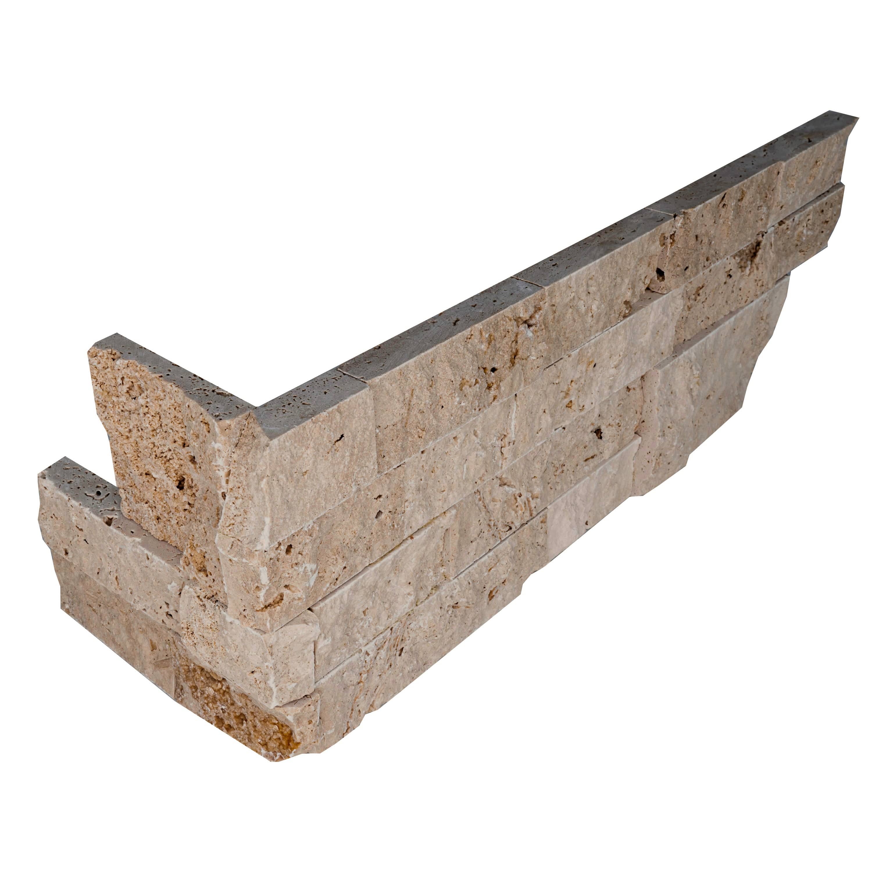 Ivory Travertine Splitface Ledger Panel Corner - 6x6