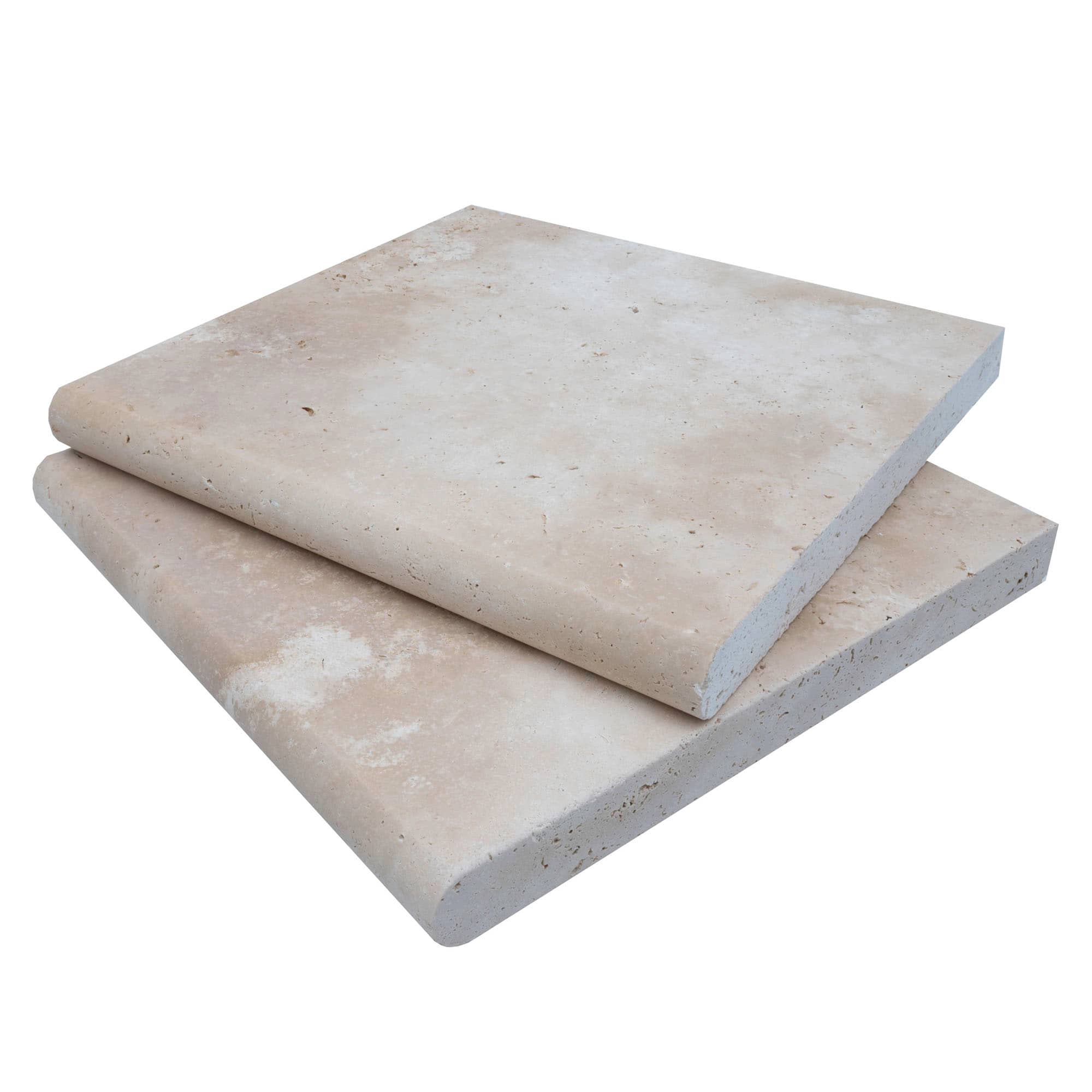 Ivory Travertine Tumbled 12x12x3cm Single Bullnose Coping - Premium