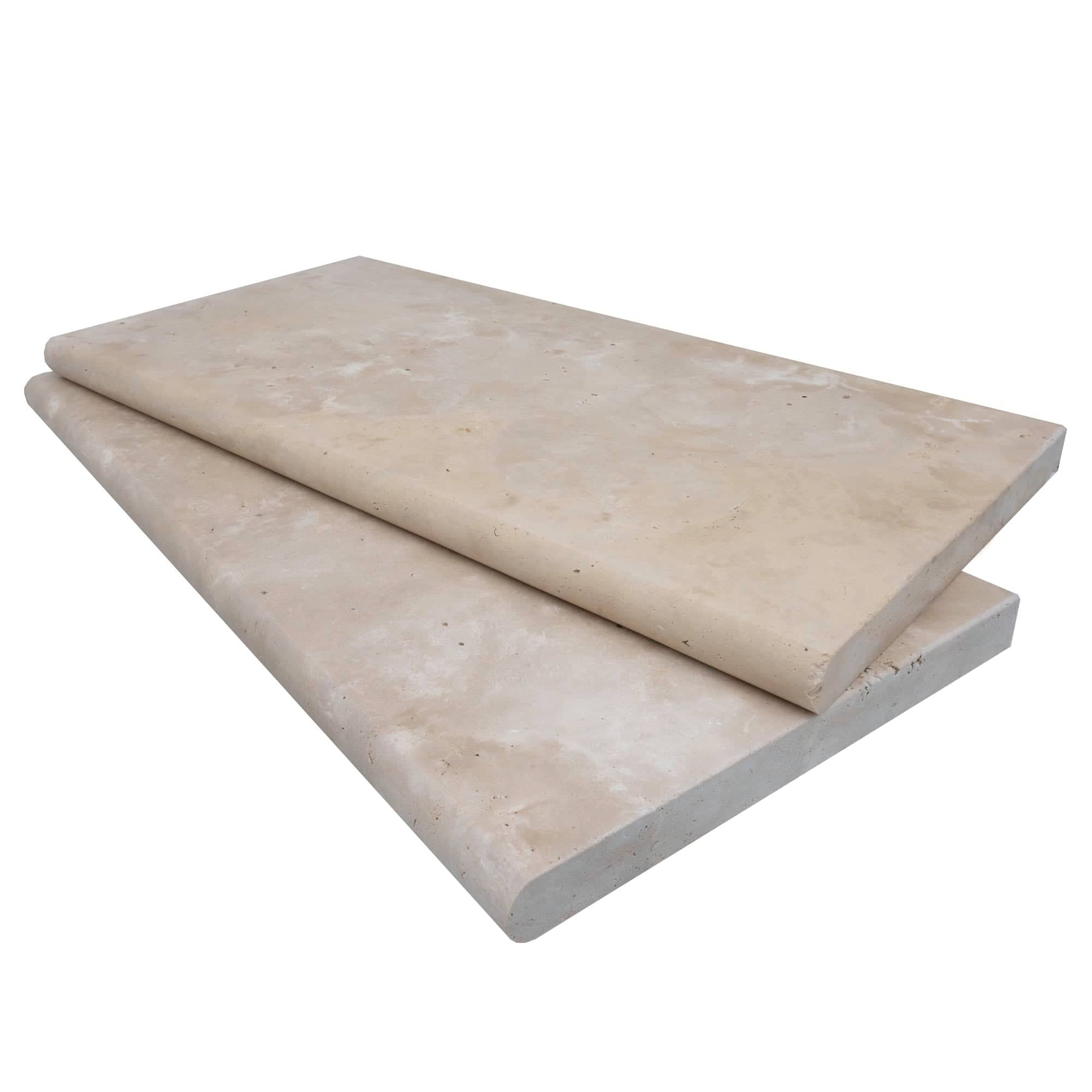Ivory Travertine Tumbled 14x24x3cm Single Bullnose Coping - Premium