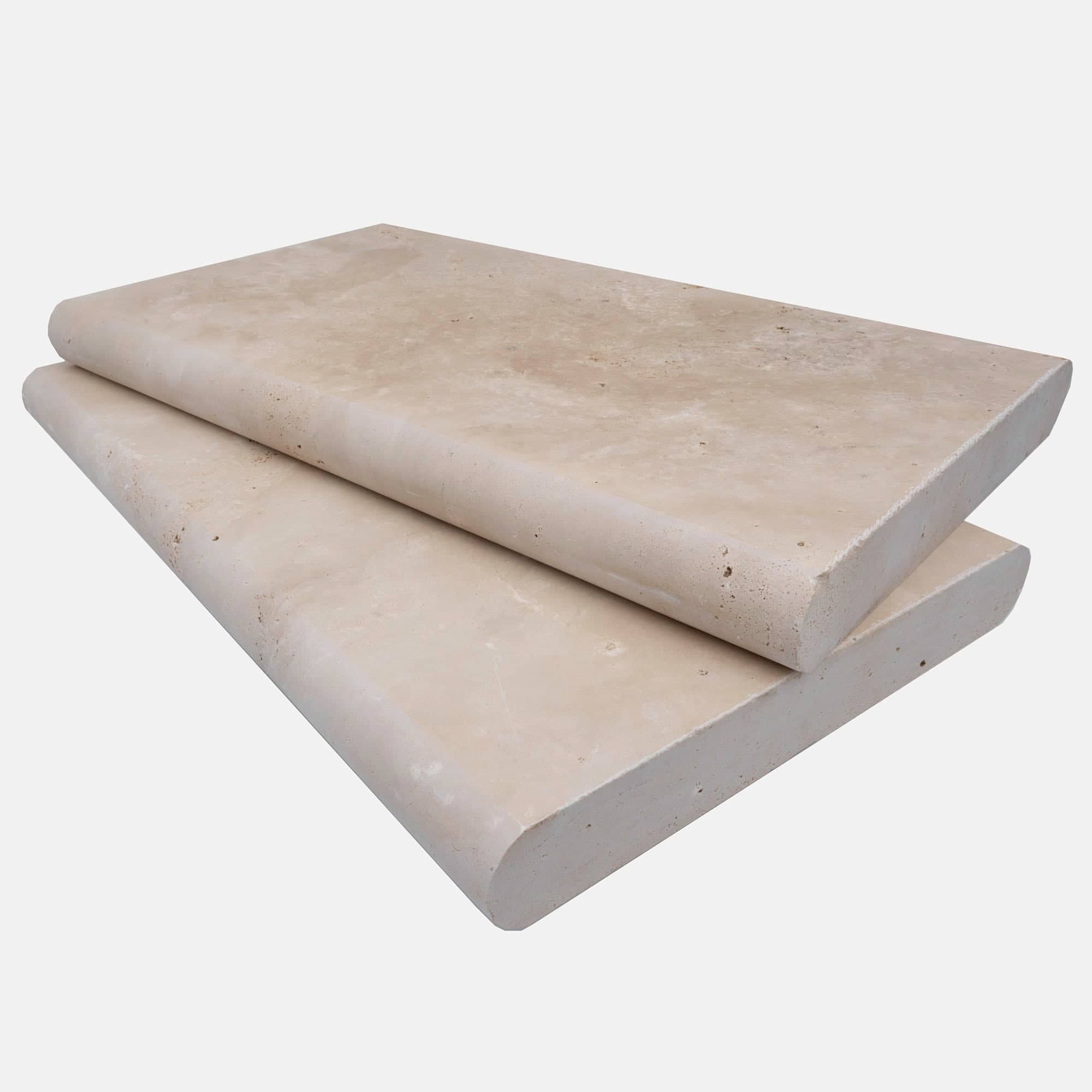 Ivory Travertine Tumbled 14x24x2 Double Bullnose Coping - Premium