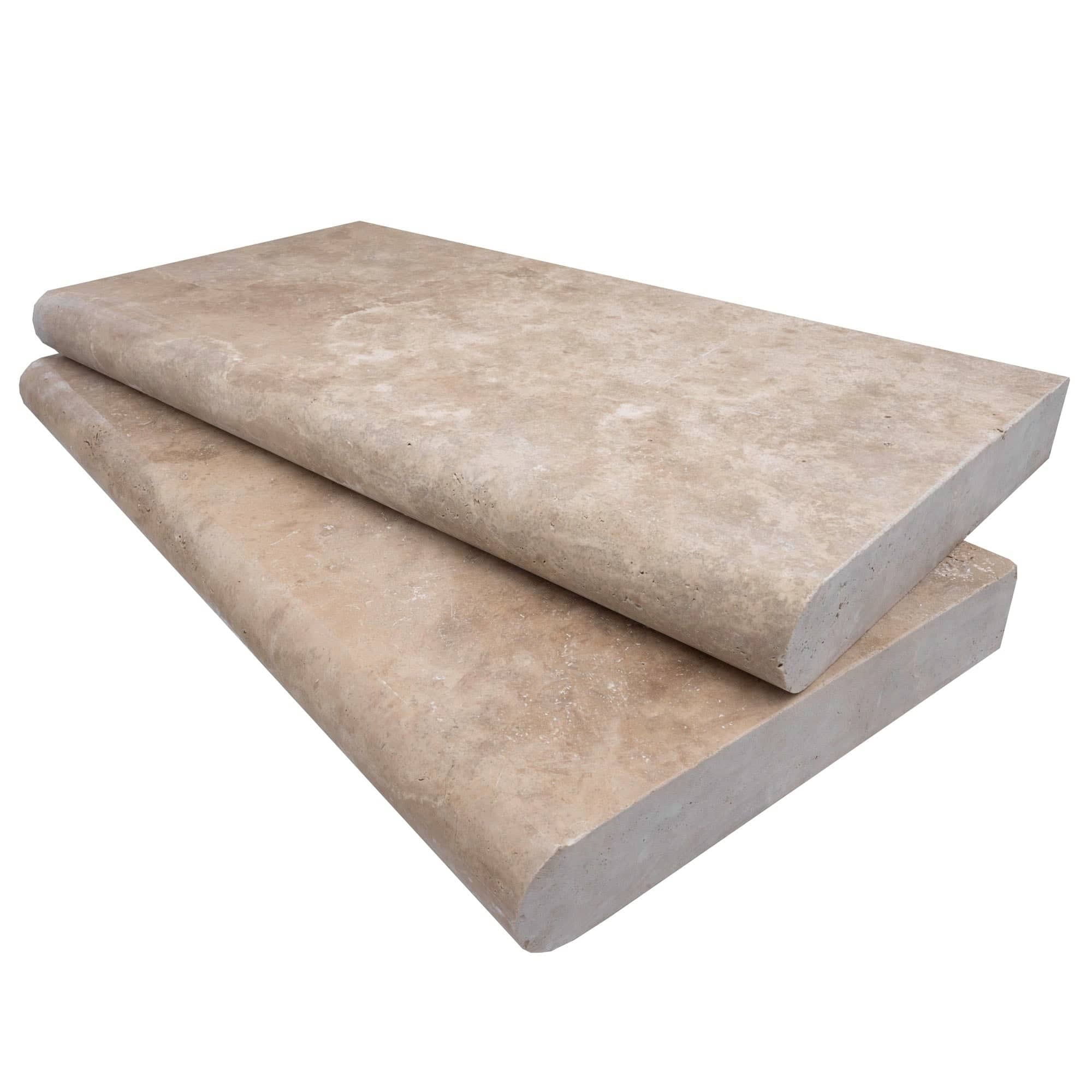 Walnut Travertine Tumbled 12x24x2 Single Bullnose Coping - Premium