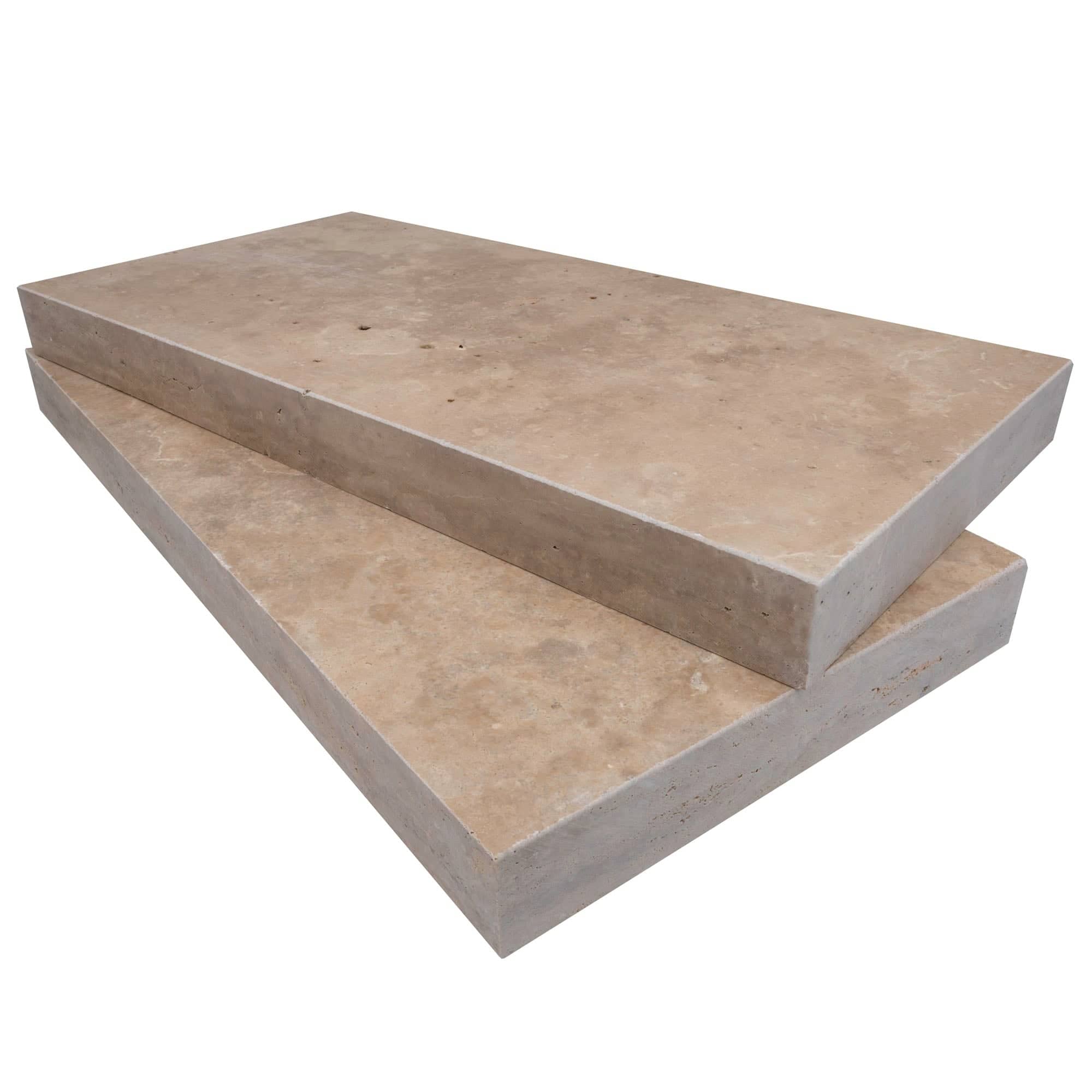 Walnut Travertine Tumbled 12x24x2 Eased Edge Coping - Premium