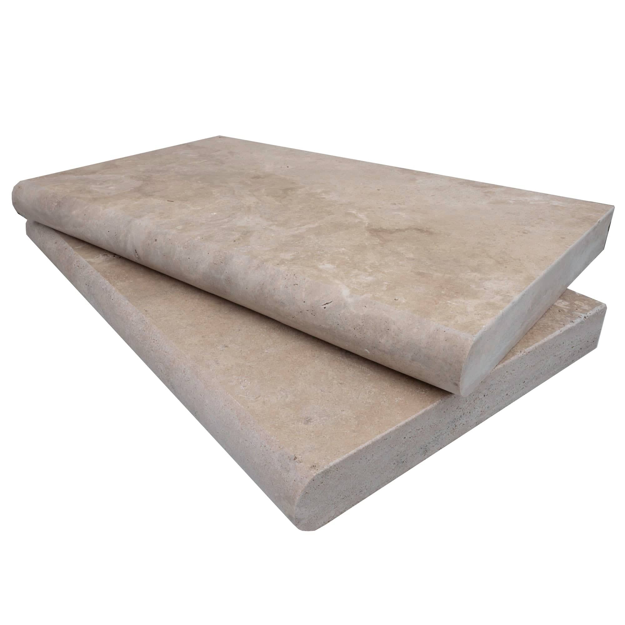 Walnut Travertine Tumbled 14x24x2 Single Bullnose Coping - Premium