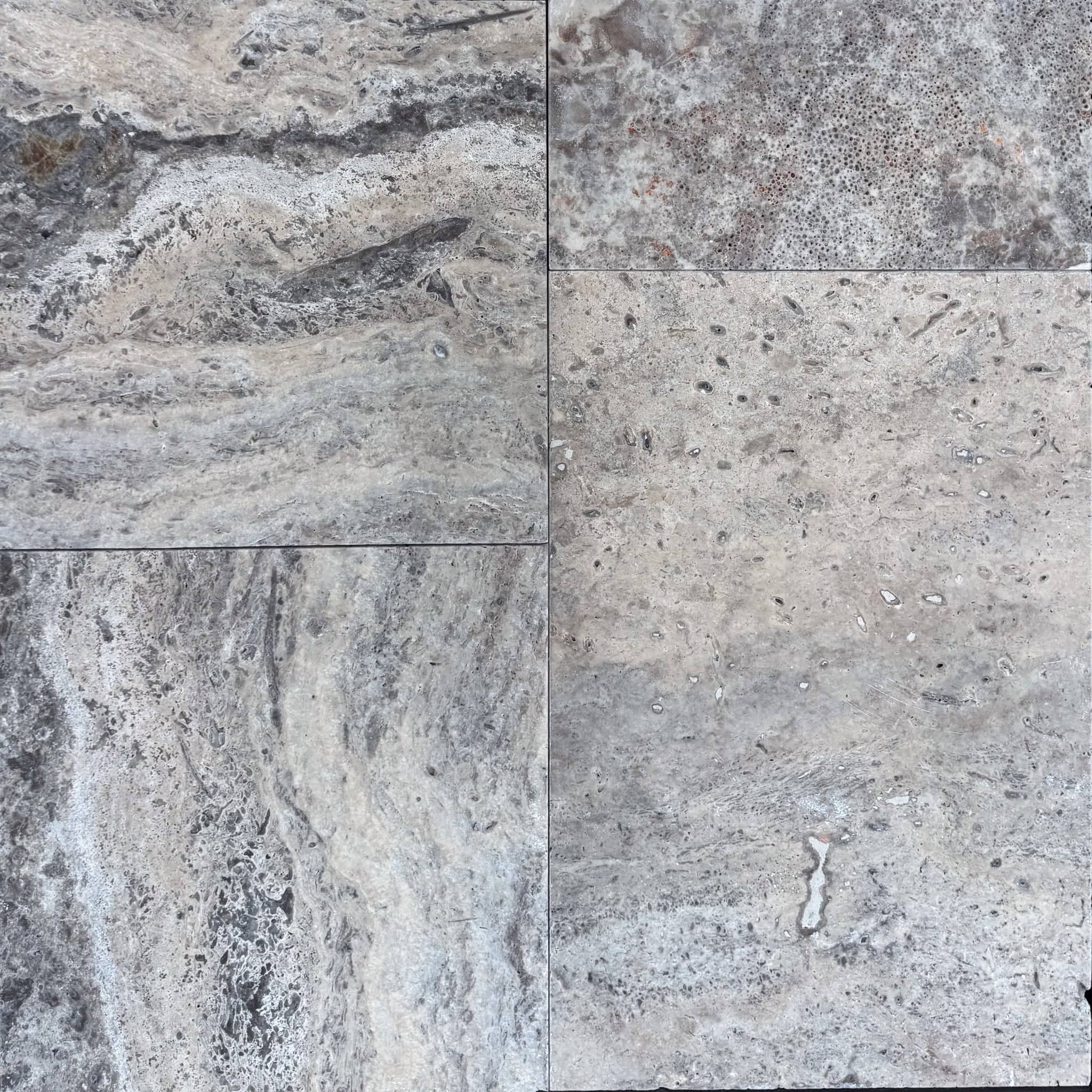 Silver Travertine Tumbled French Pattern 3cm Paver - Select