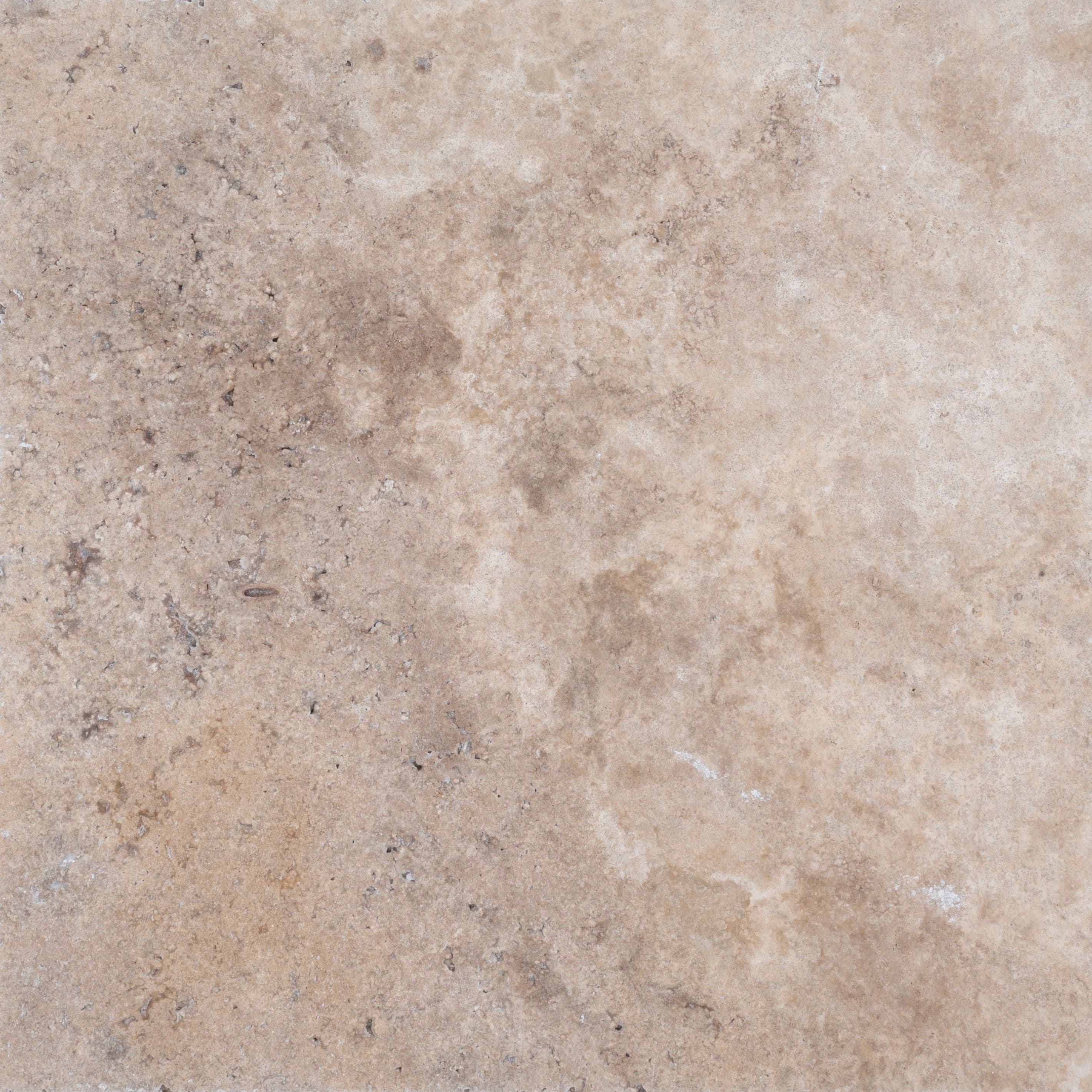 Close-up of Philly Travertine natural stone from STONELUX, showcasing a textured surface with beige and taupe hues, subtle veining, and a rustic appearance. Ideal for hardscape projects and pool renovations with a timeless, elegant finish.