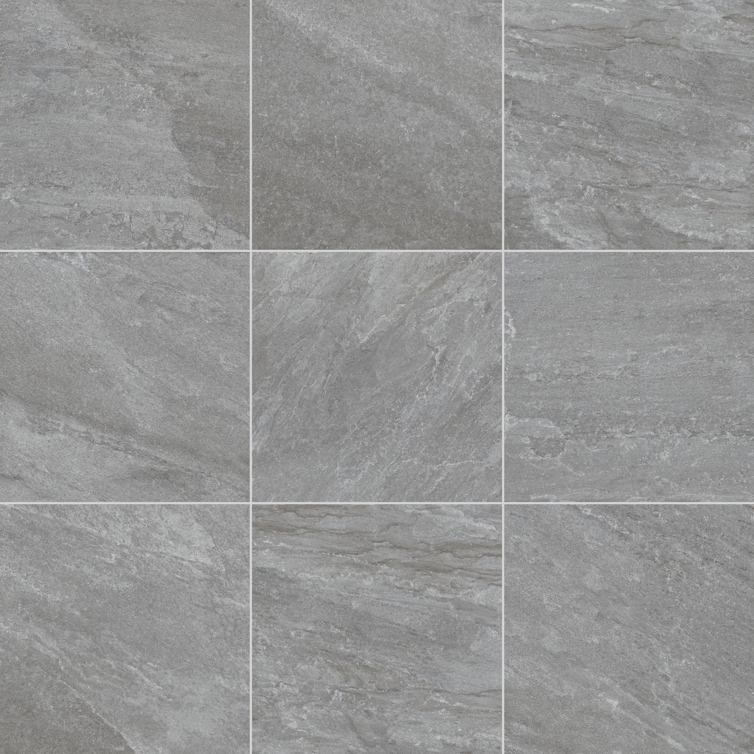 Close-up of Rasa Gray Matte 24x24x2cm Rectified Porcelain Paver showcasing its smooth matte finish and subtle gray veining. Ideal for modern hardscape projects, its natural stone appearance adds elegance to any pool deck or patio installation.