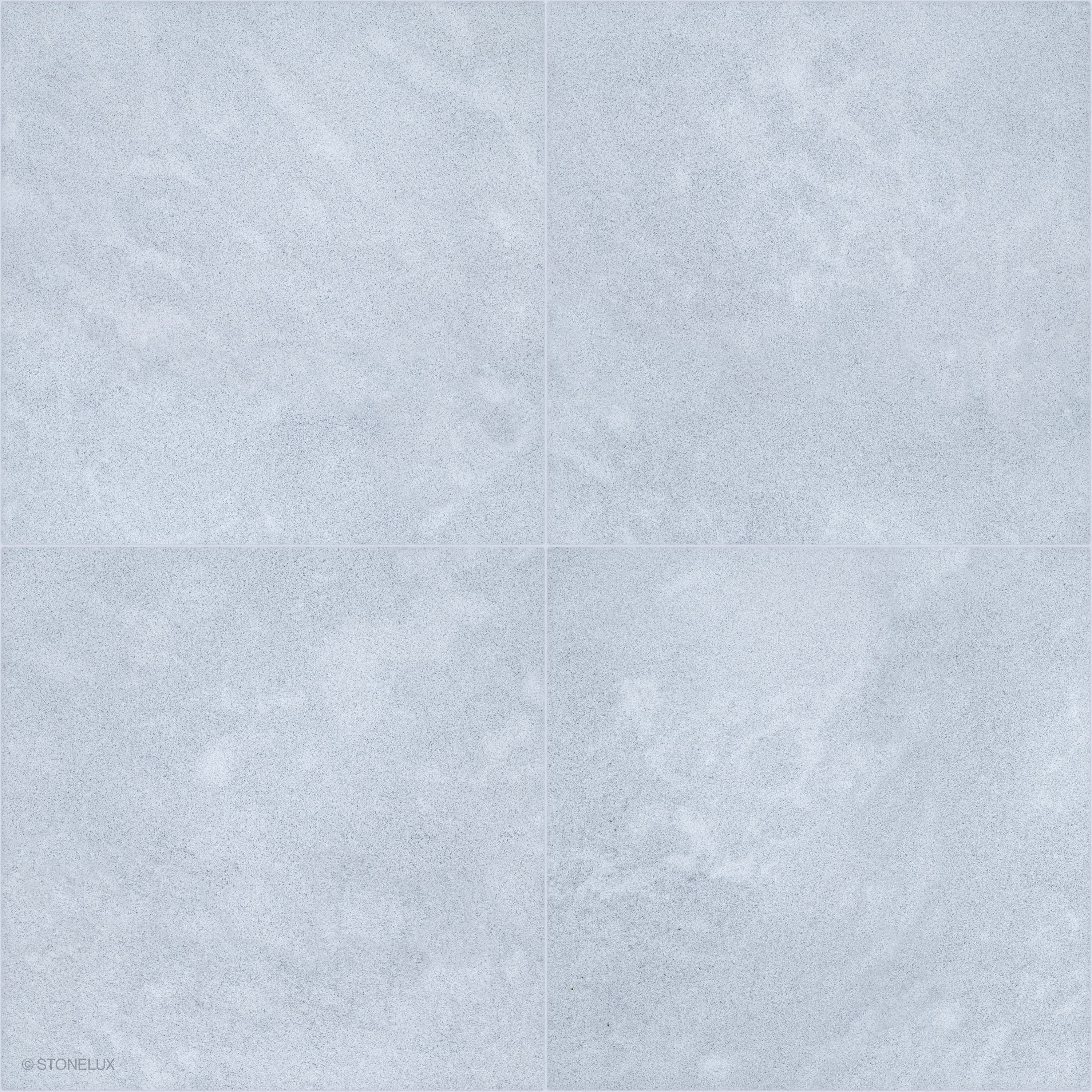 Product view of Afyon Grey Marble Sand Blasted 24x24 3cm Paver, showing a light cool-grey marble surface with fine blue-grey speckling, soft cloudy movement, and its textured finish.