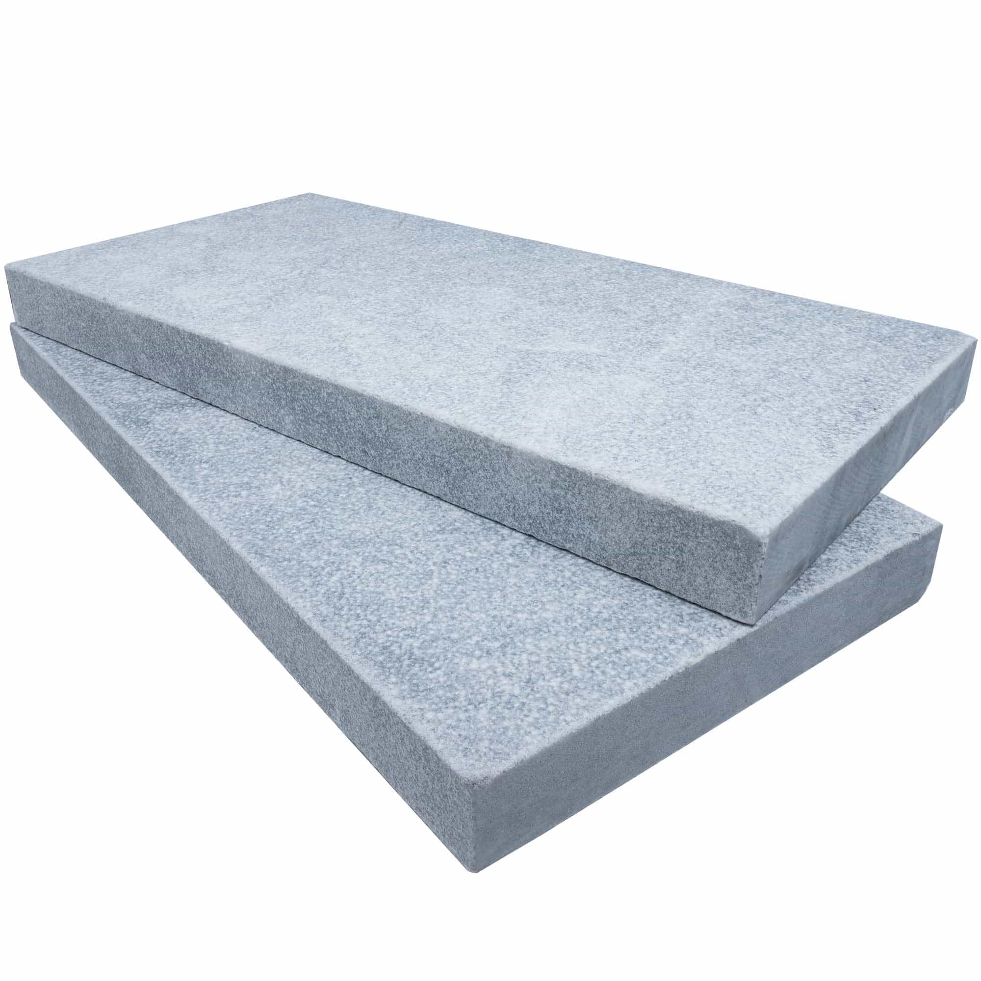 Close-up of Arctic Grey Marble Sand Blasted 14x24x2 Eased Edge Coping. The marble features a textured, sandblasted finish with subtle grey tones and fine veining, ideal for pool coping or patio edges, showcasing its natural stone elegance.