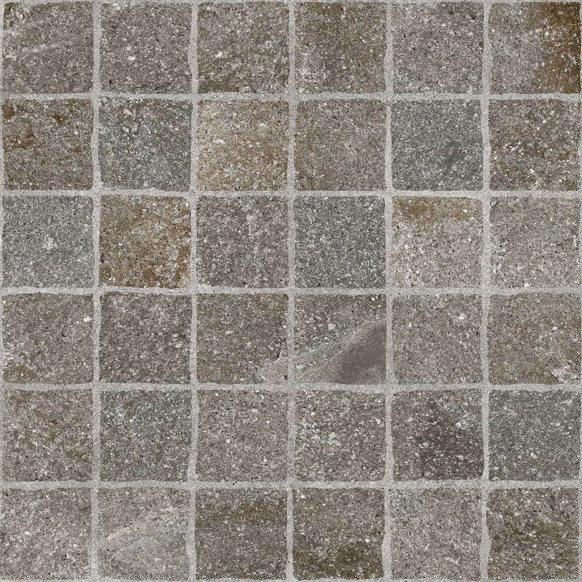 Close-up of Porfido Gray Matte 24x24x2cm Rectified Porcelain Paver from the Porcelain Pavers collection. Features a textured matte surface with natural stone appearance, showcasing varied gray tones and subtle veining, ideal for hardscape projects.