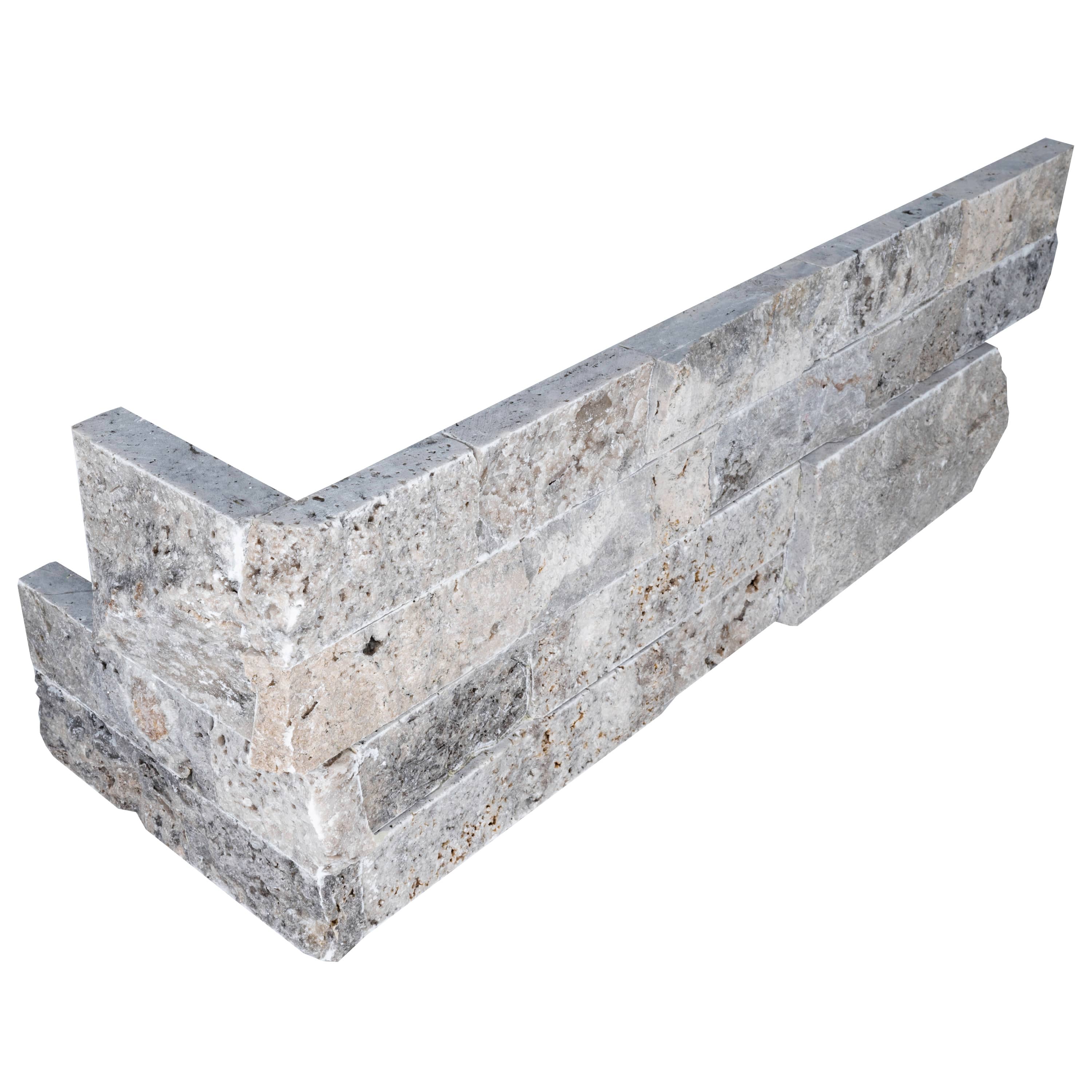 Silver Travertine Splitface Ledger Panel Corner - 6x18