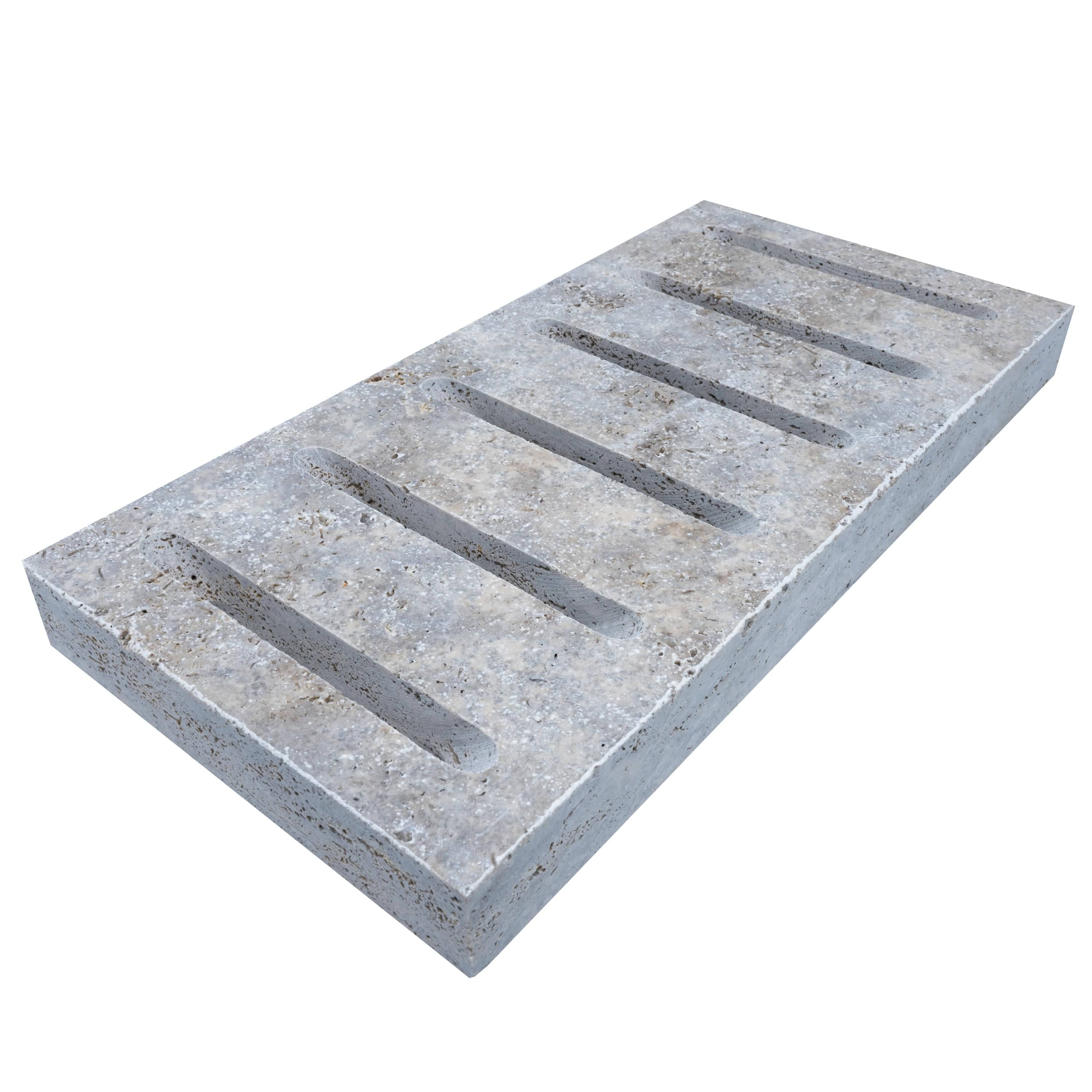 Silver Travertine Tumbled 6x12x3cm Drain Decor - Premium
