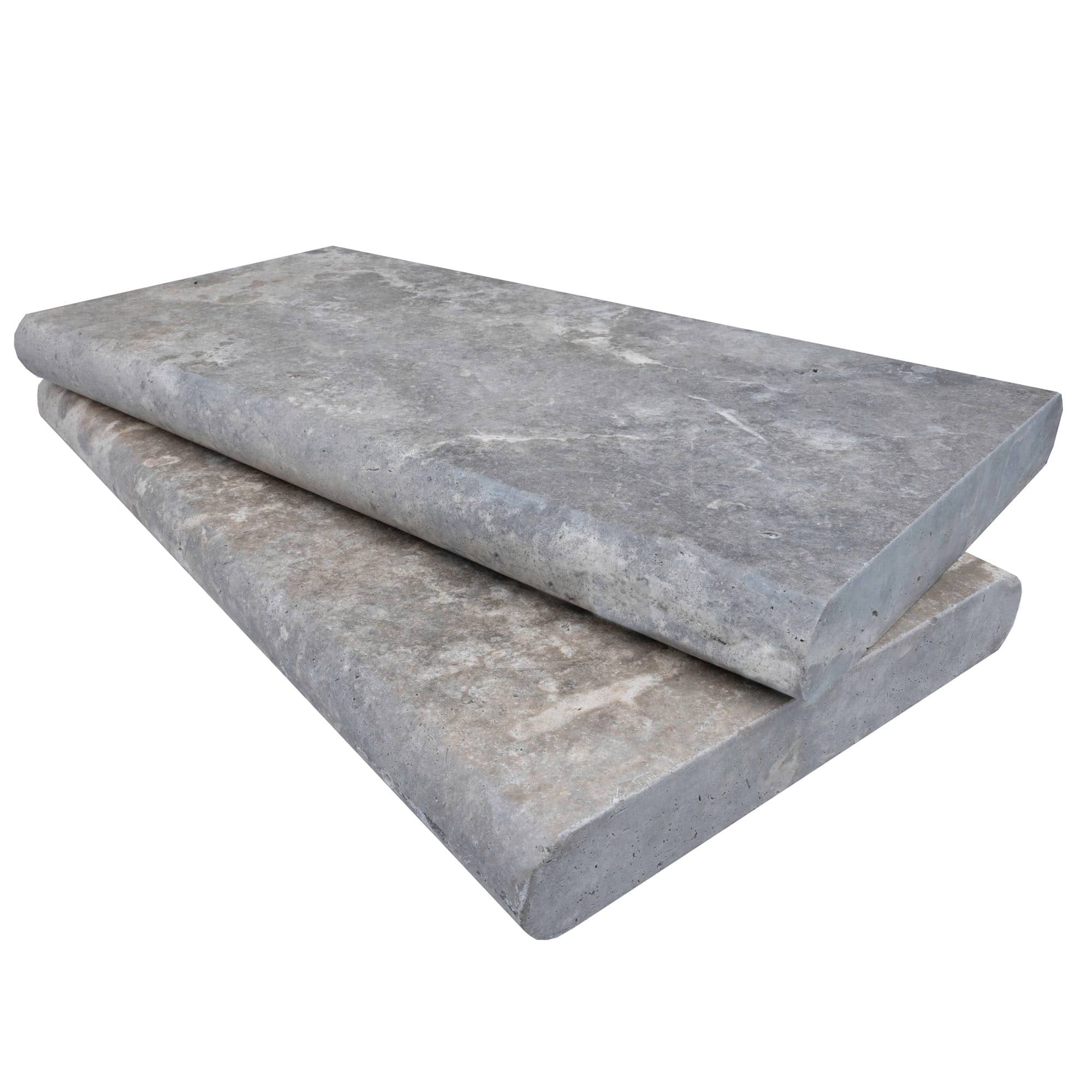Silver Travertine Tumbled 12x24x2 Double Bullnose Coping - Premium