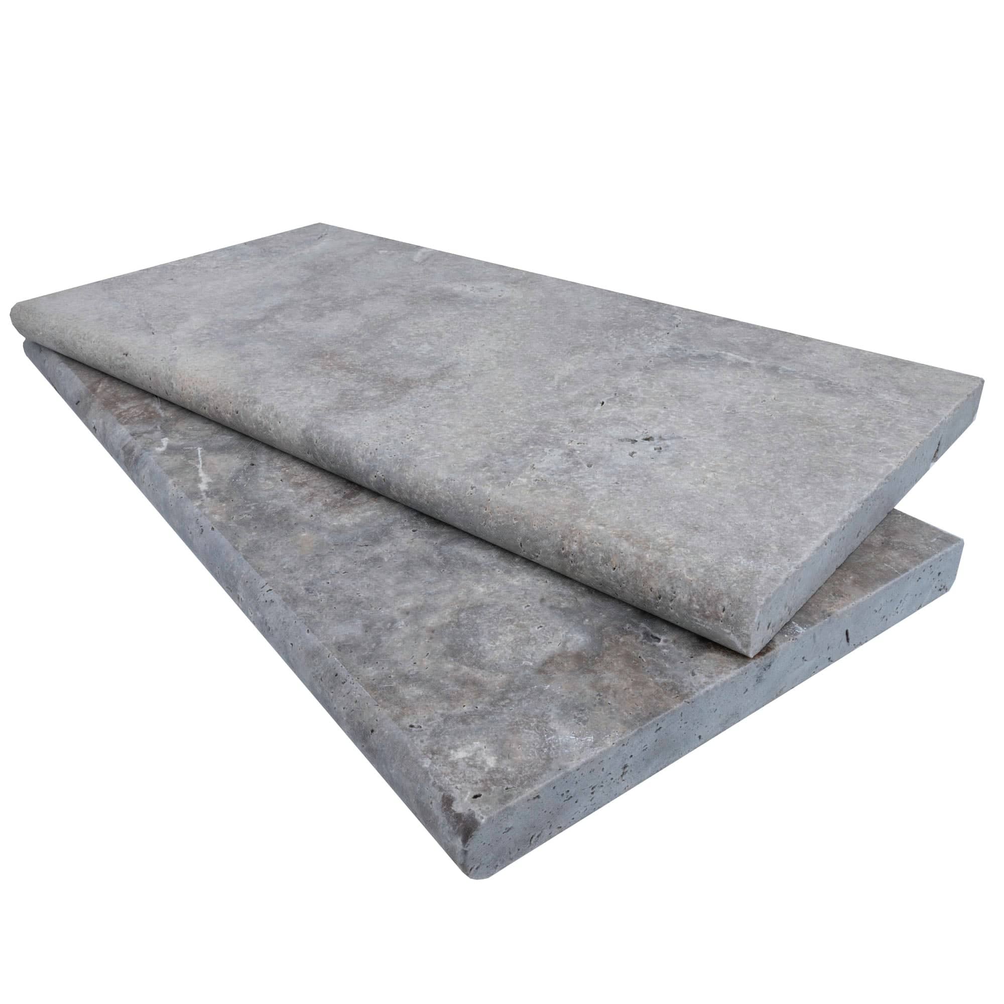Silver Travertine Tumbled 14x24x3cm Single Bullnose Coping - Premium