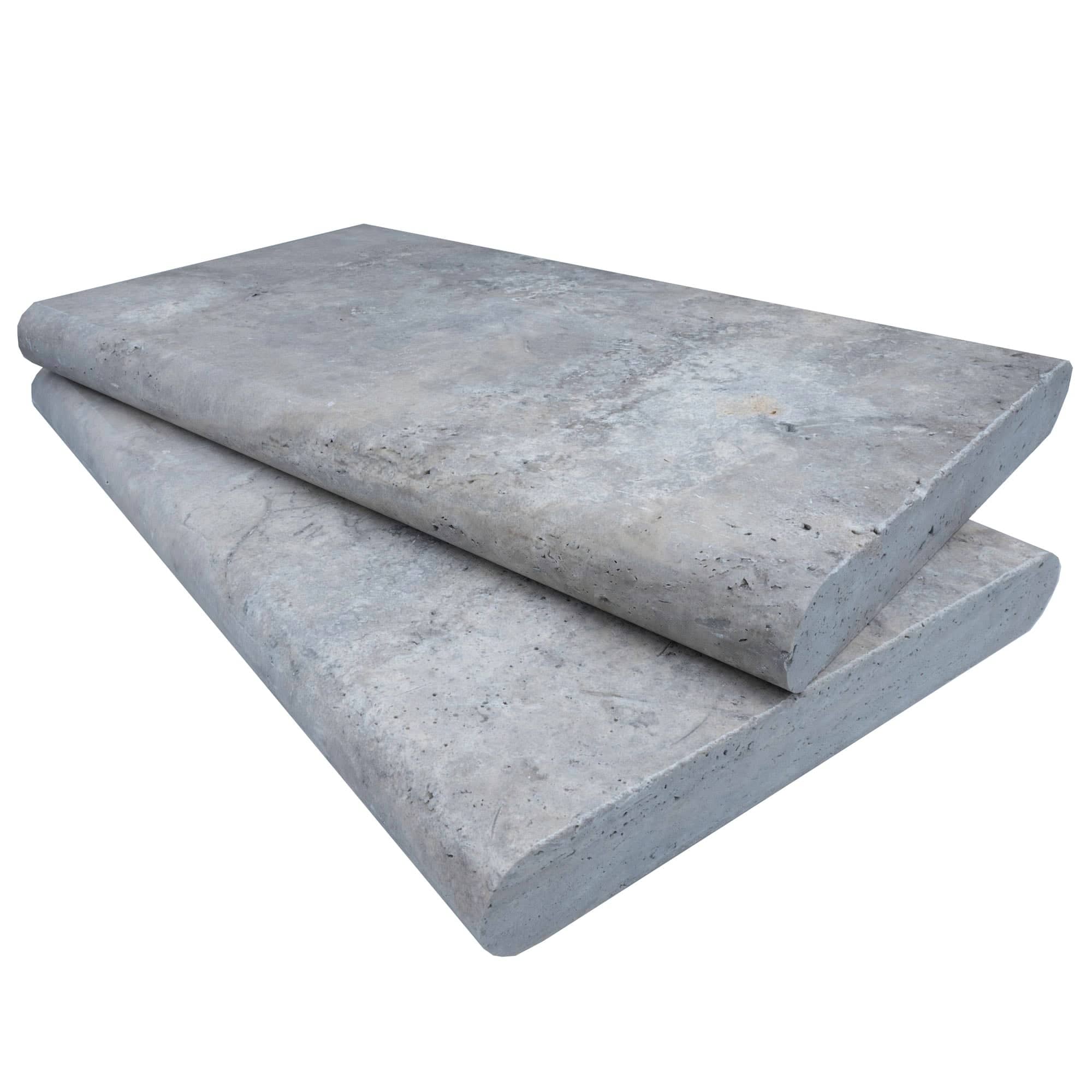 Silver Travertine Tumbled 14x24x2 Double Bullnose Coping - Premium
