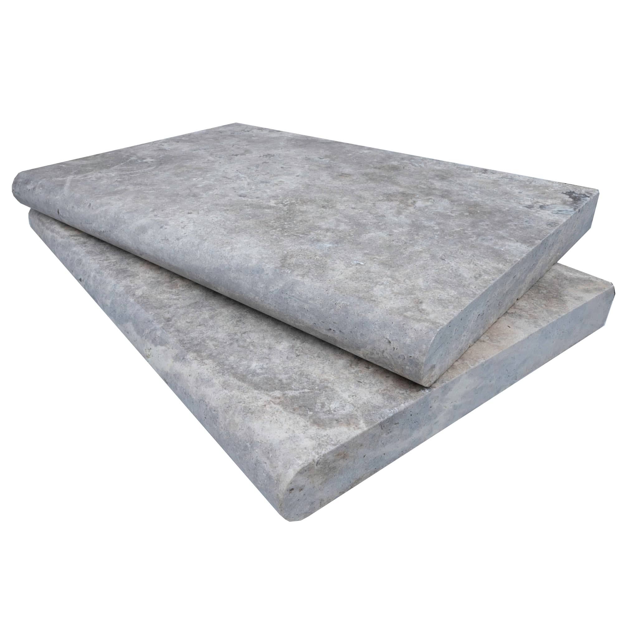 Silver Travertine Tumbled 16x48x2 Single Bullnose Coping - Premium