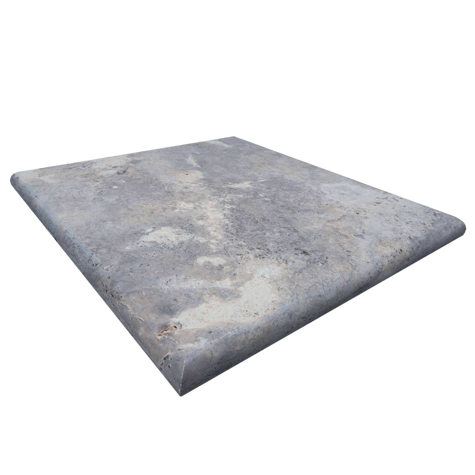Silver Travertine Tumbled 24x24x2 Four Side Bullnose Cap - Premium