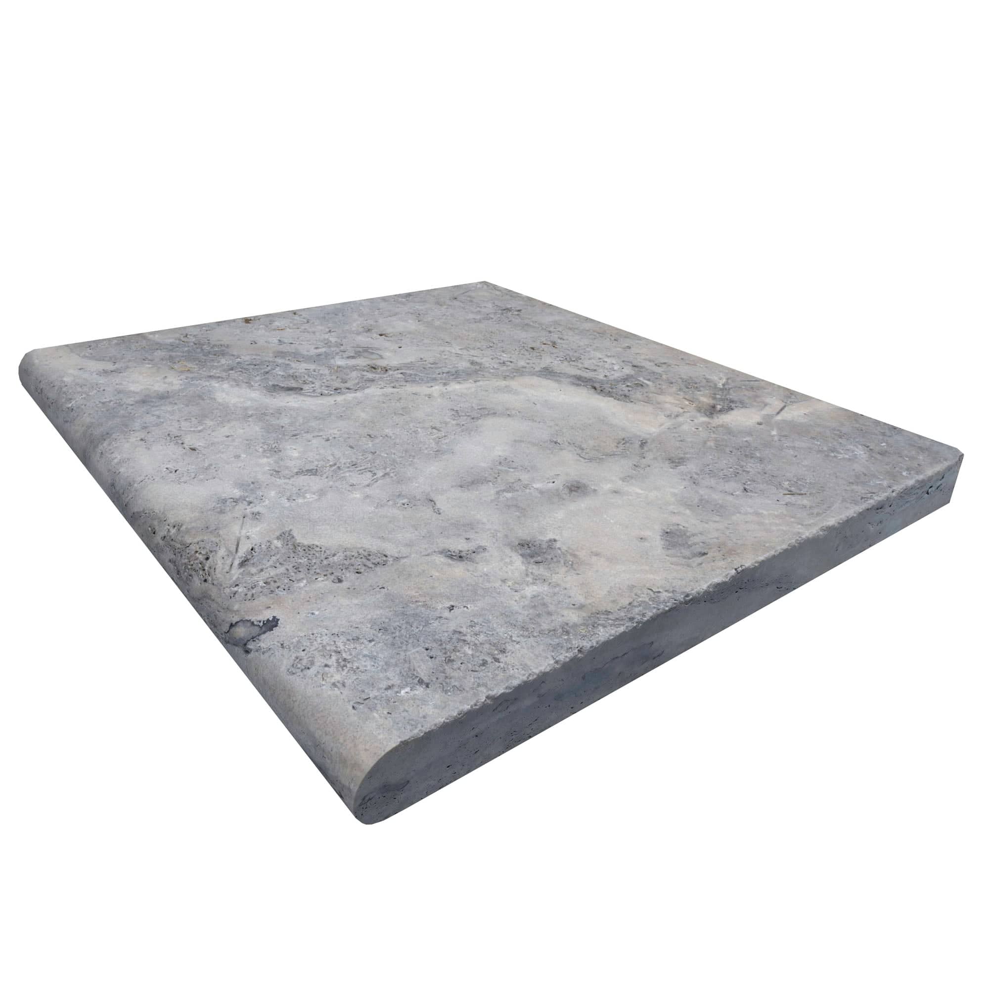 Silver Travertine Tumbled 24x24x2 Single Bullnose Coping - Premium