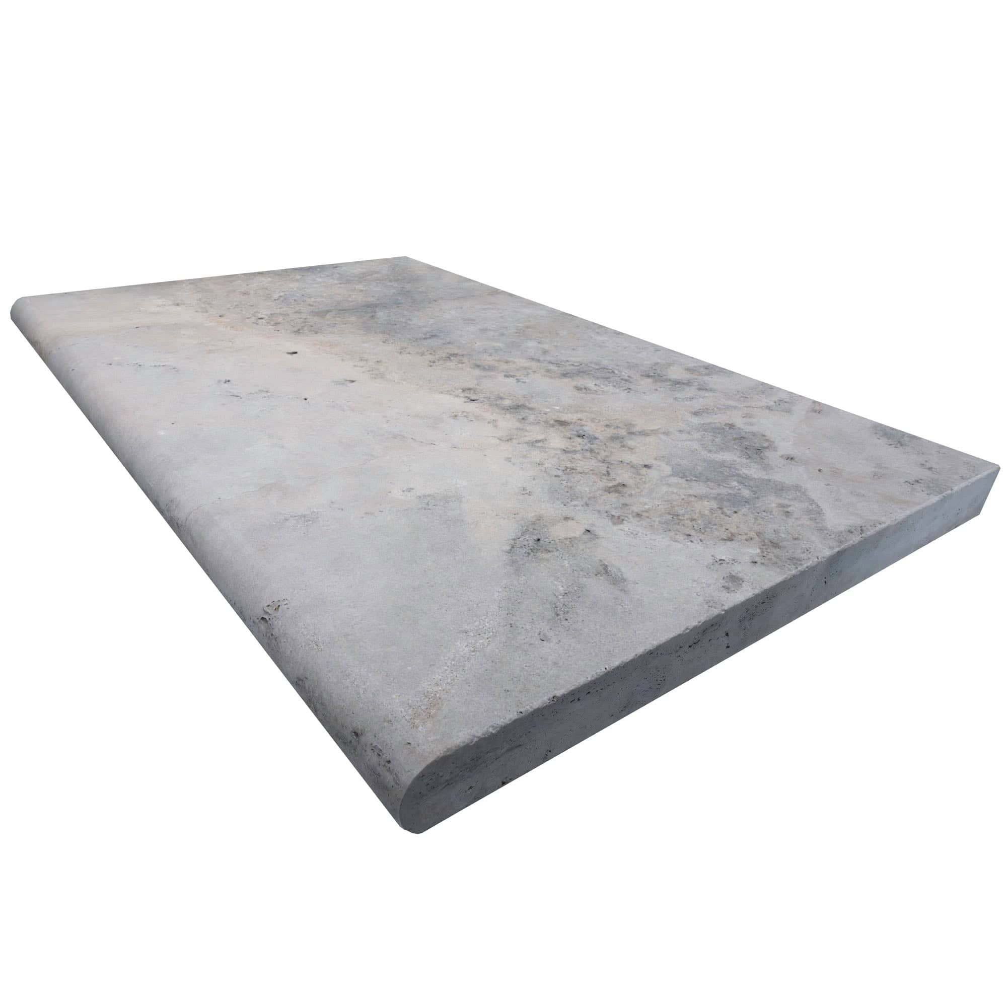 Silver Travertine Tumbled 24x36x2 Single Bullnose Coping - Premium