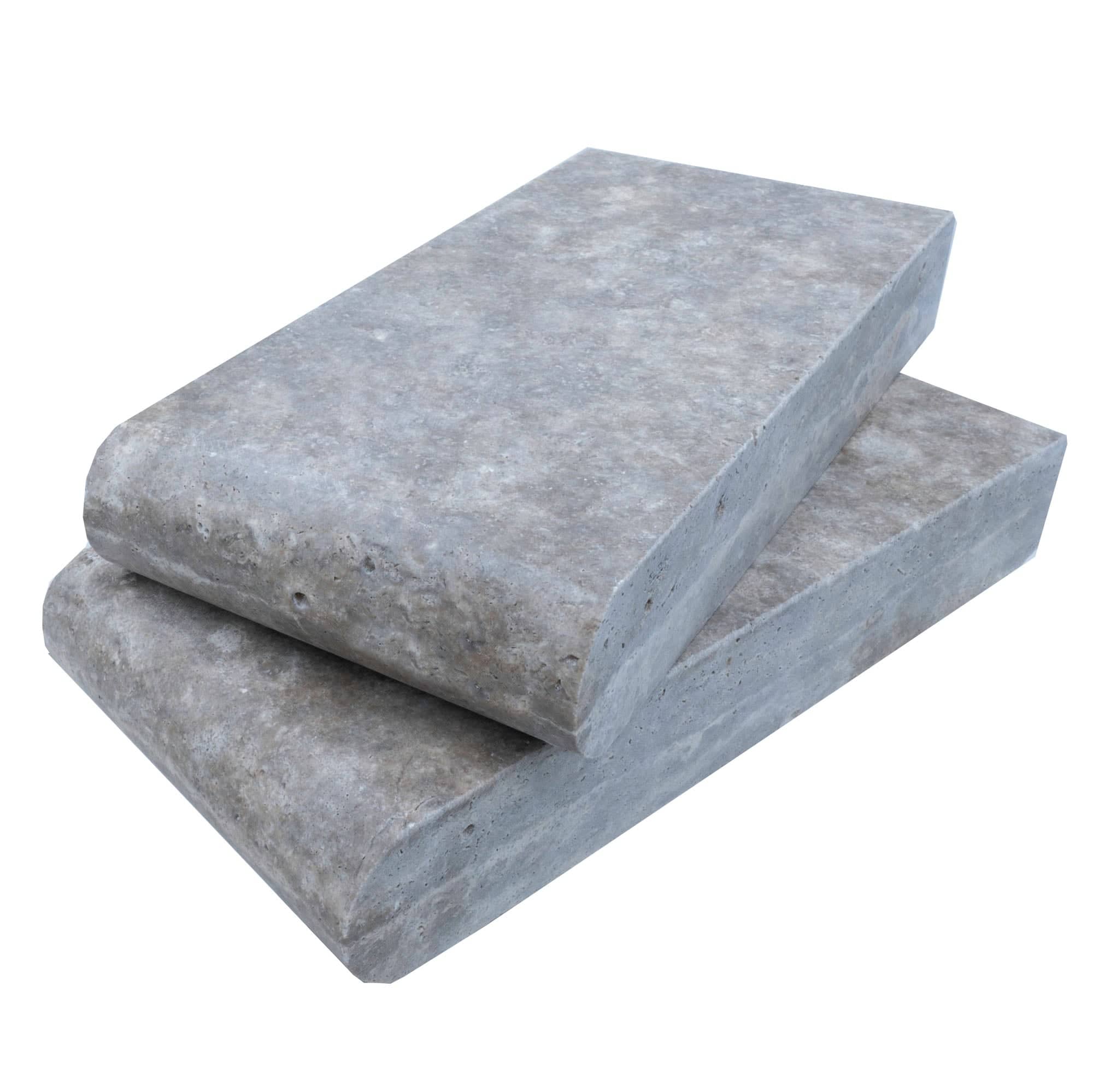 Silver Travertine Tumbled 6x12x2 Single Bullnose Coping - Premium