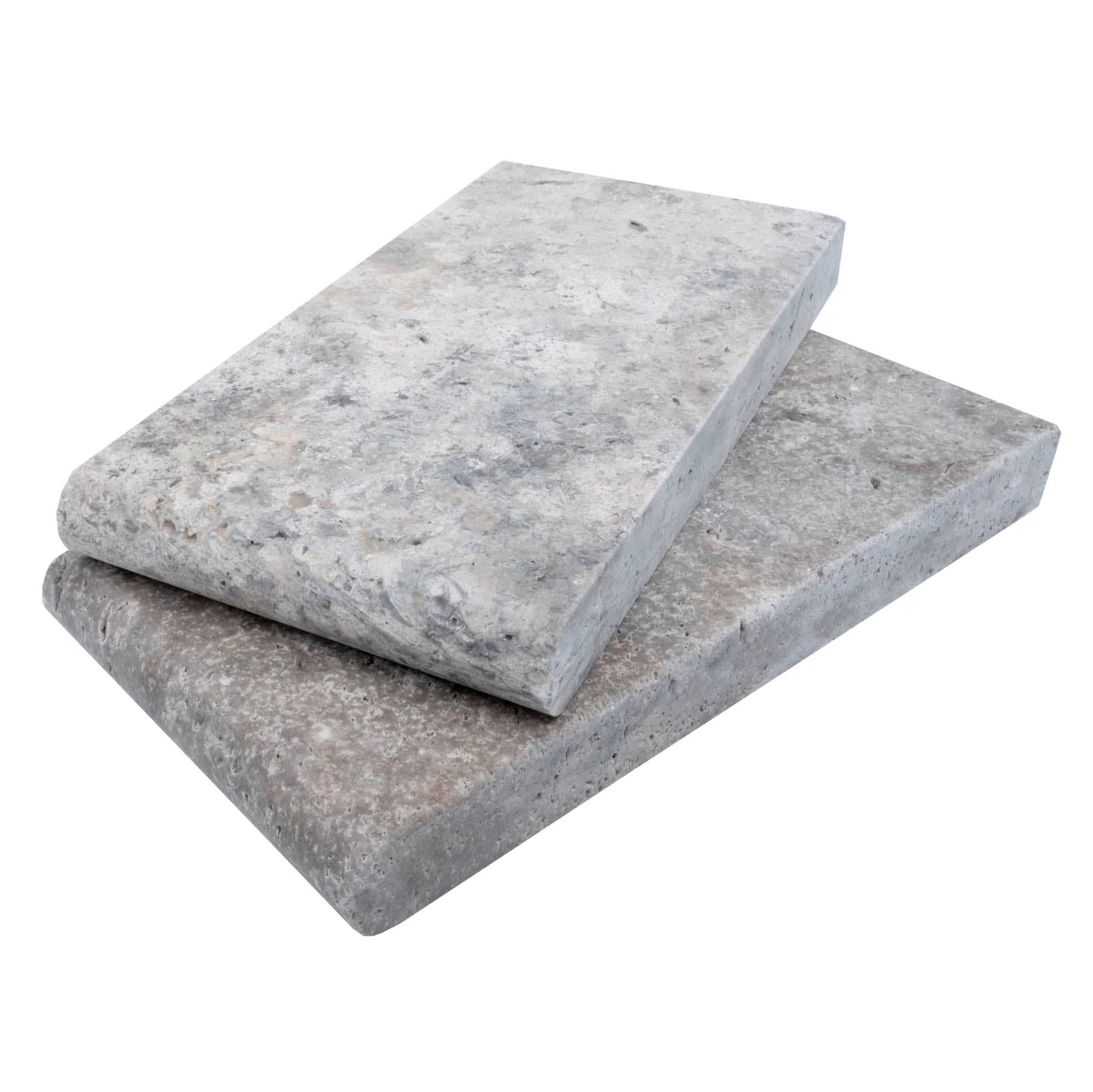 Silver Travertine Tumbled 6x12x3cm Single Bullnose Coping - Premium