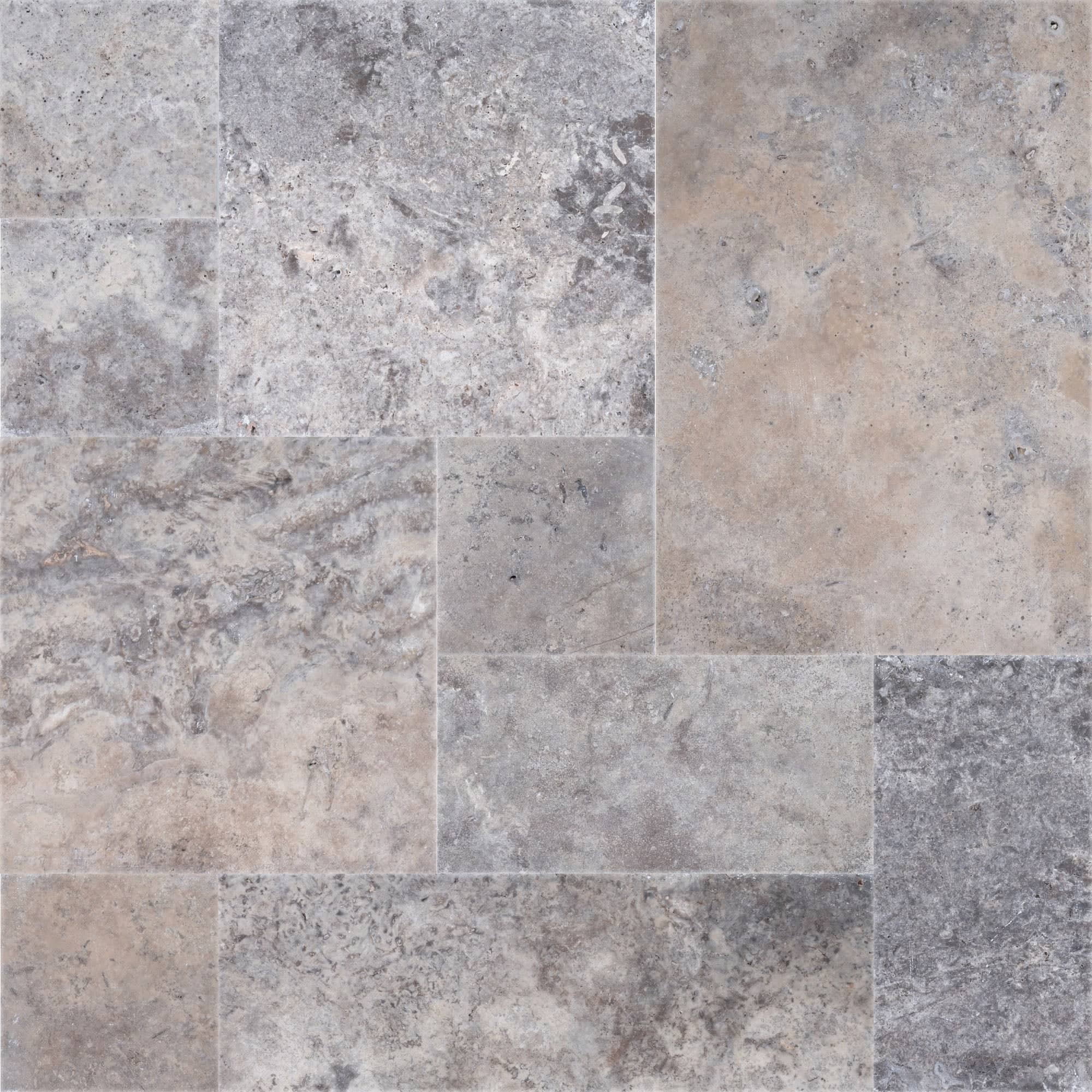 Silver Travertine Tumbled French Pattern 3cm Paver - Premium