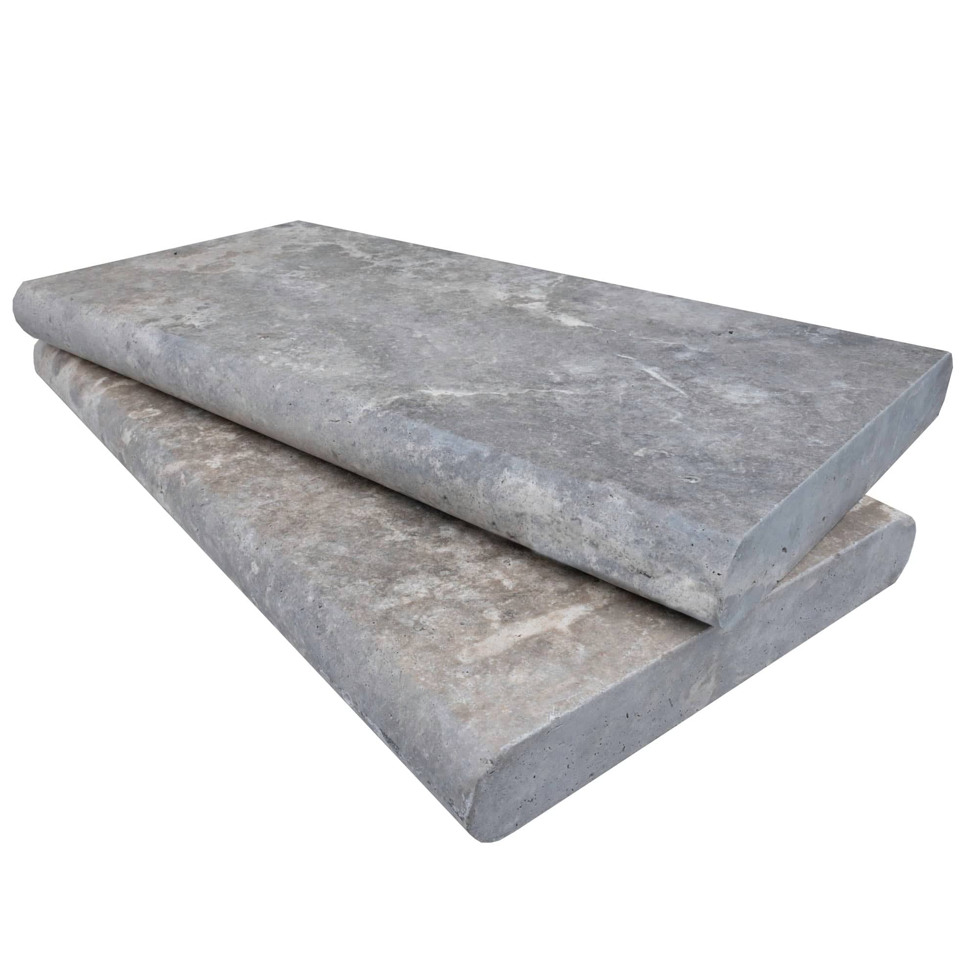 Silver Travertine Tumbled 12x24x2 Double Bullnose Coping - Premium