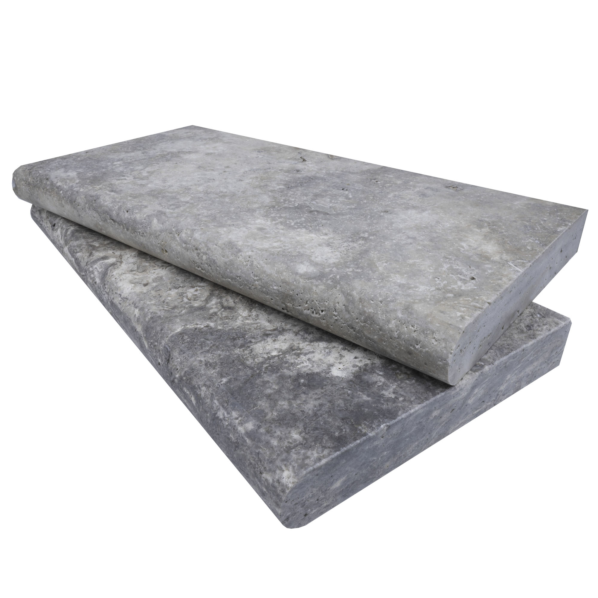 Silver Travertine Tumbled 12x24x2 Single Bullnose Coping - Premium
