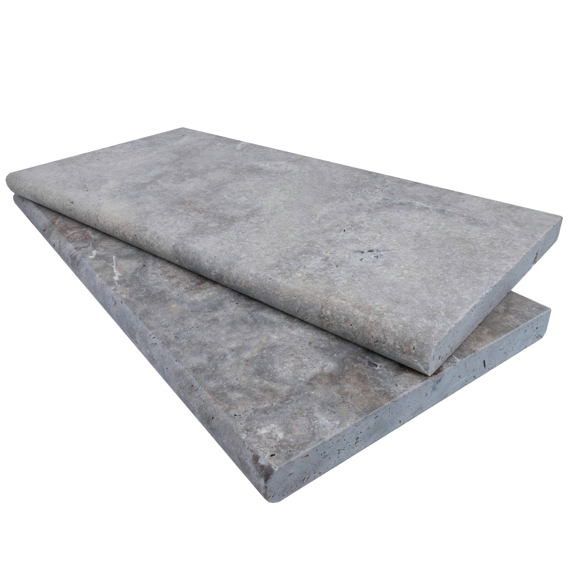 Silver Travertine Tumbled 14x24x3cm Single Bullnose Coping - Premium