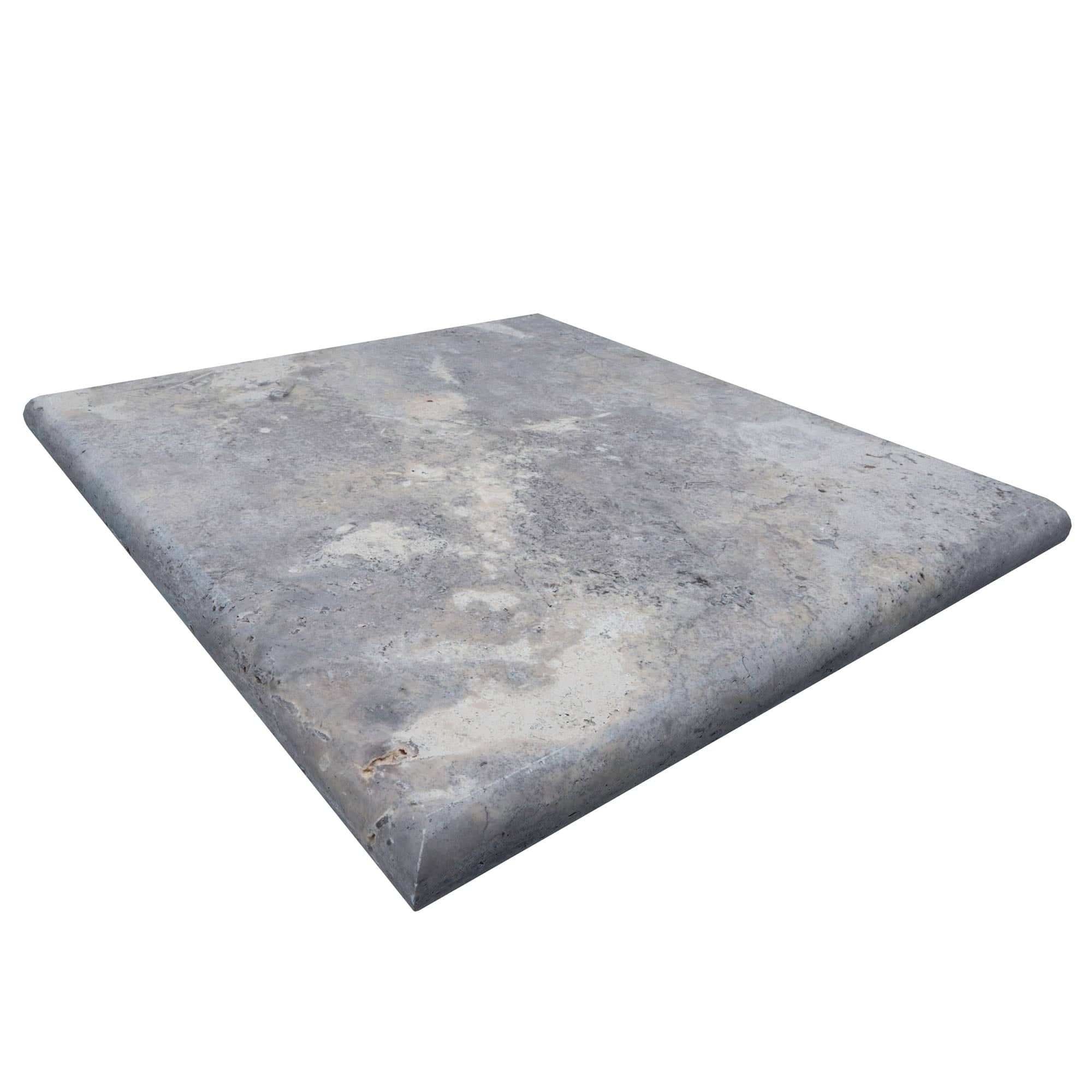 Silver Travertine Tumbled 24x24x2 Four Side Bullnose Cap - Premium