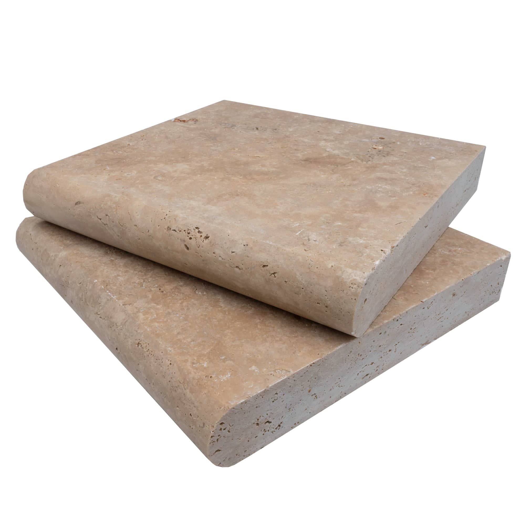Walnut Travertine Tumbled 12x12x2 Single Bullnose Coping - Premium
