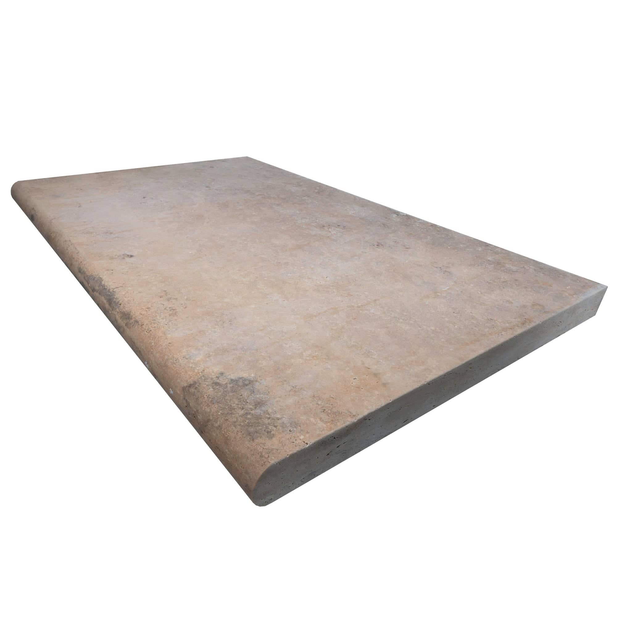 Walnut Travertine Tumbled 24x36x2 Single Bullnose Coping - Premium