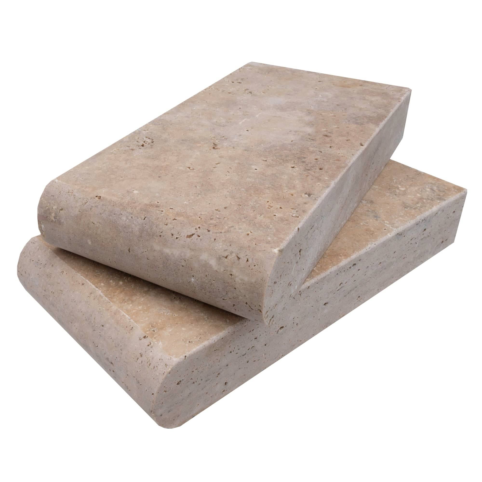 Walnut Travertine Tumbled 6x12x2 Single Bullnose Coping - Premium