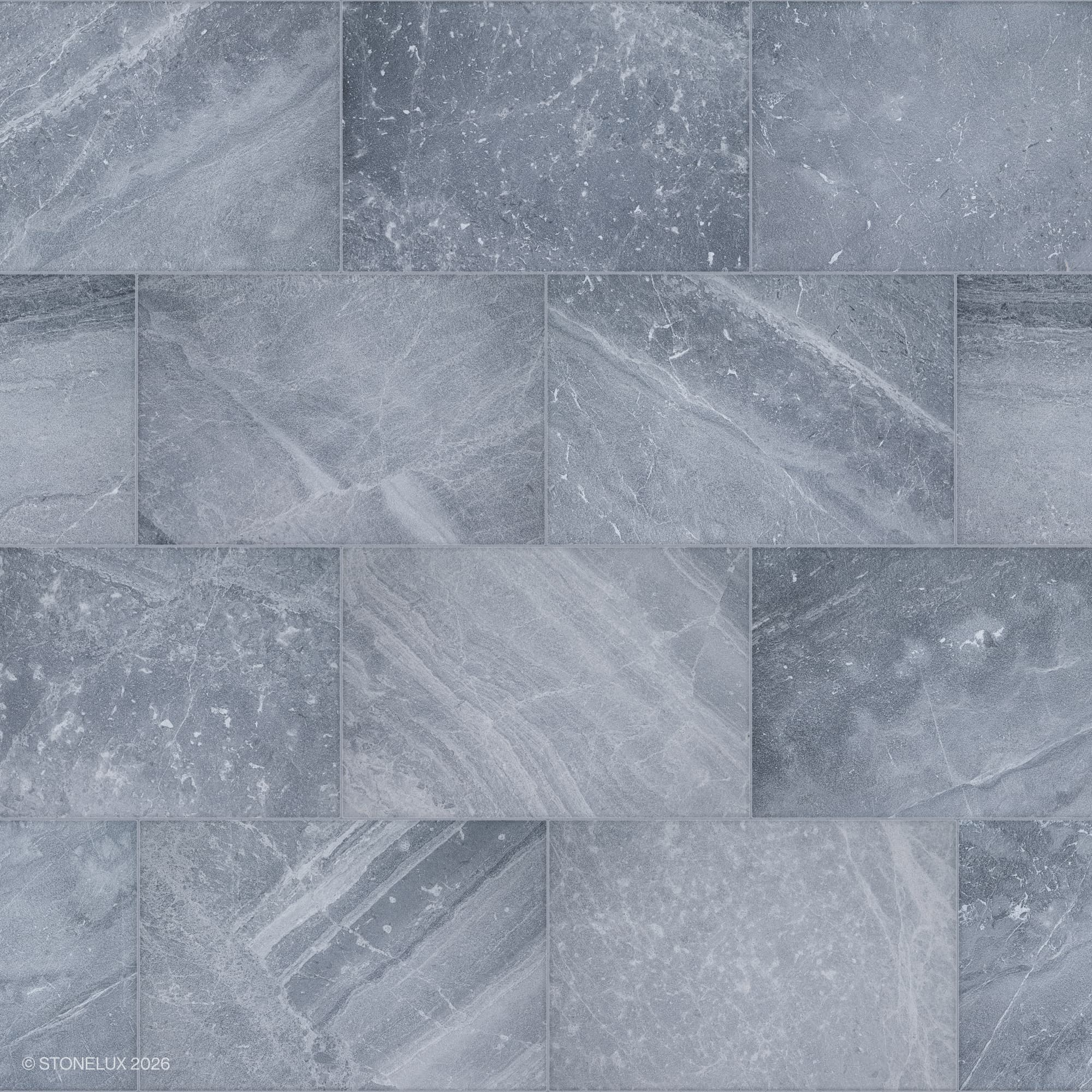 A close-up of the Aegean Grey Marble Sand Blasted 16x24 3cm Paver by STONELUX. The natural stone exhibits a textured, sandblasted finish with subtle grey tones and intricate veining, ideal for luxurious hardscape and pool projects.