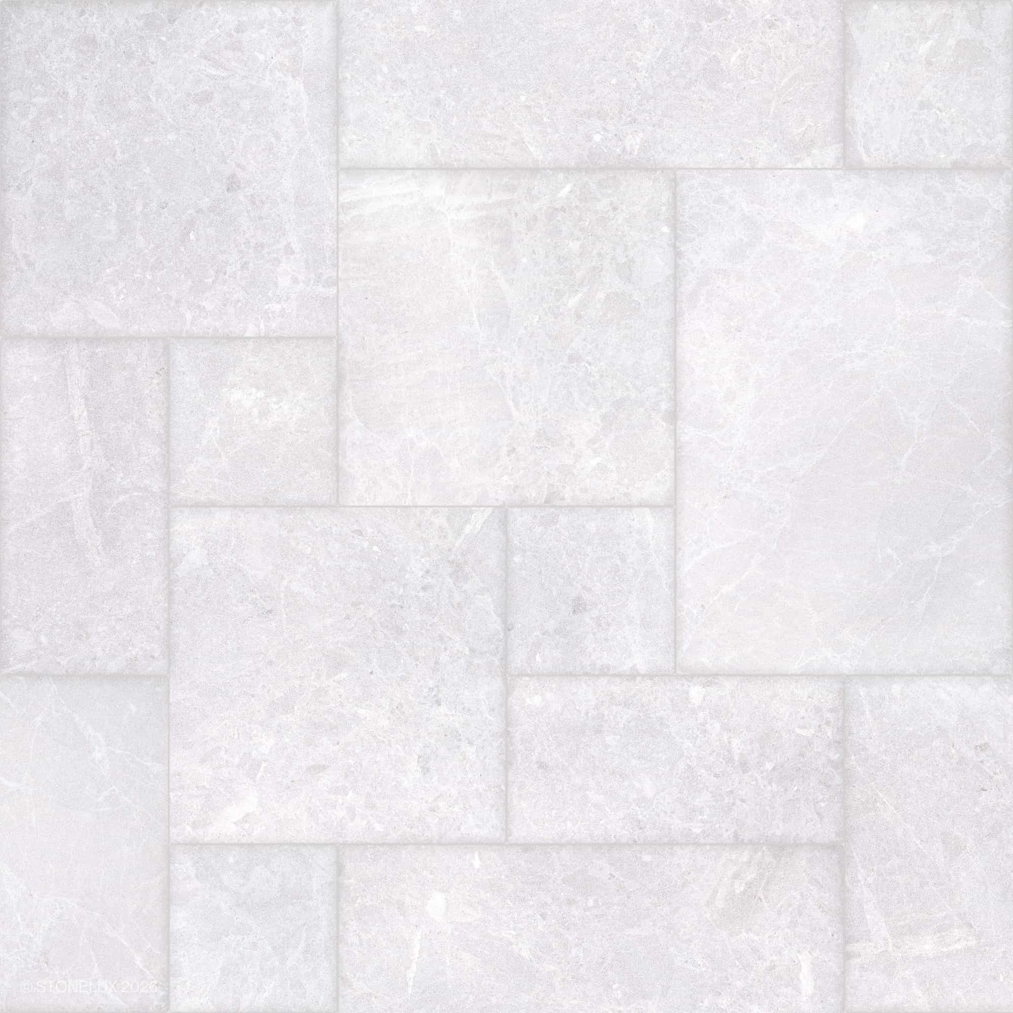 Close-up of the Pera Cream Marble Sand Blasted French Pattern 3cm Paver by STONELUX, showcasing a light cream hue with subtle veining and a textured sandblasted finish. Ideal for elegant hardscape projects, blending durability with natural beauty.