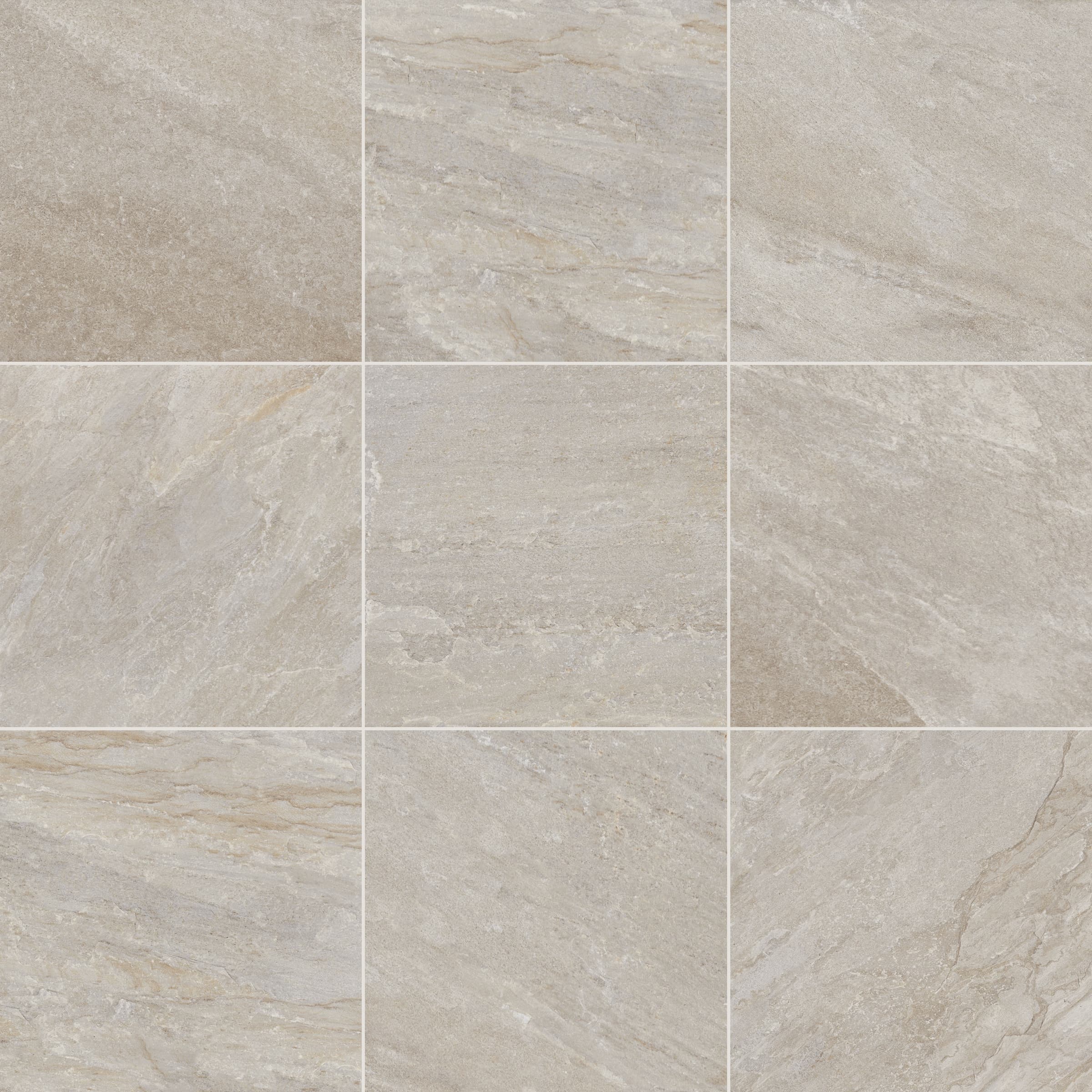 Close-up of Rasa Beige Matte 24x24x2cm Rectified Porcelain Paver showcasing its natural stone look. Features a smooth matte finish with subtle beige tones and delicate veining, ideal for patios and pool decks. Durable and stylish for modern hardscape p...