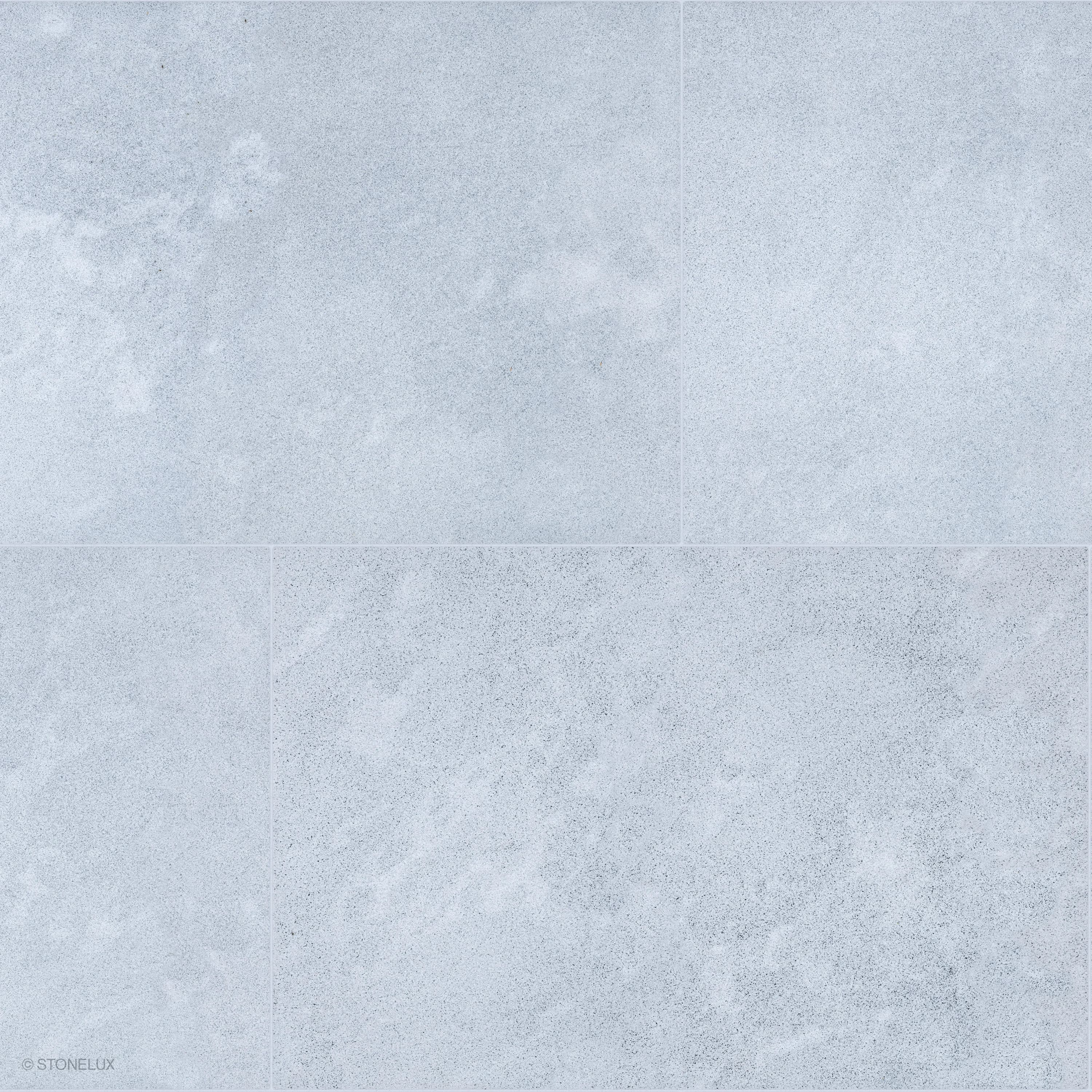 Product view of Afyon Grey Marble Sand Blasted 24x36 3cm Paver, showing a light cool-grey marble surface with fine blue-grey speckling, soft cloudy movement, and its textured finish.
