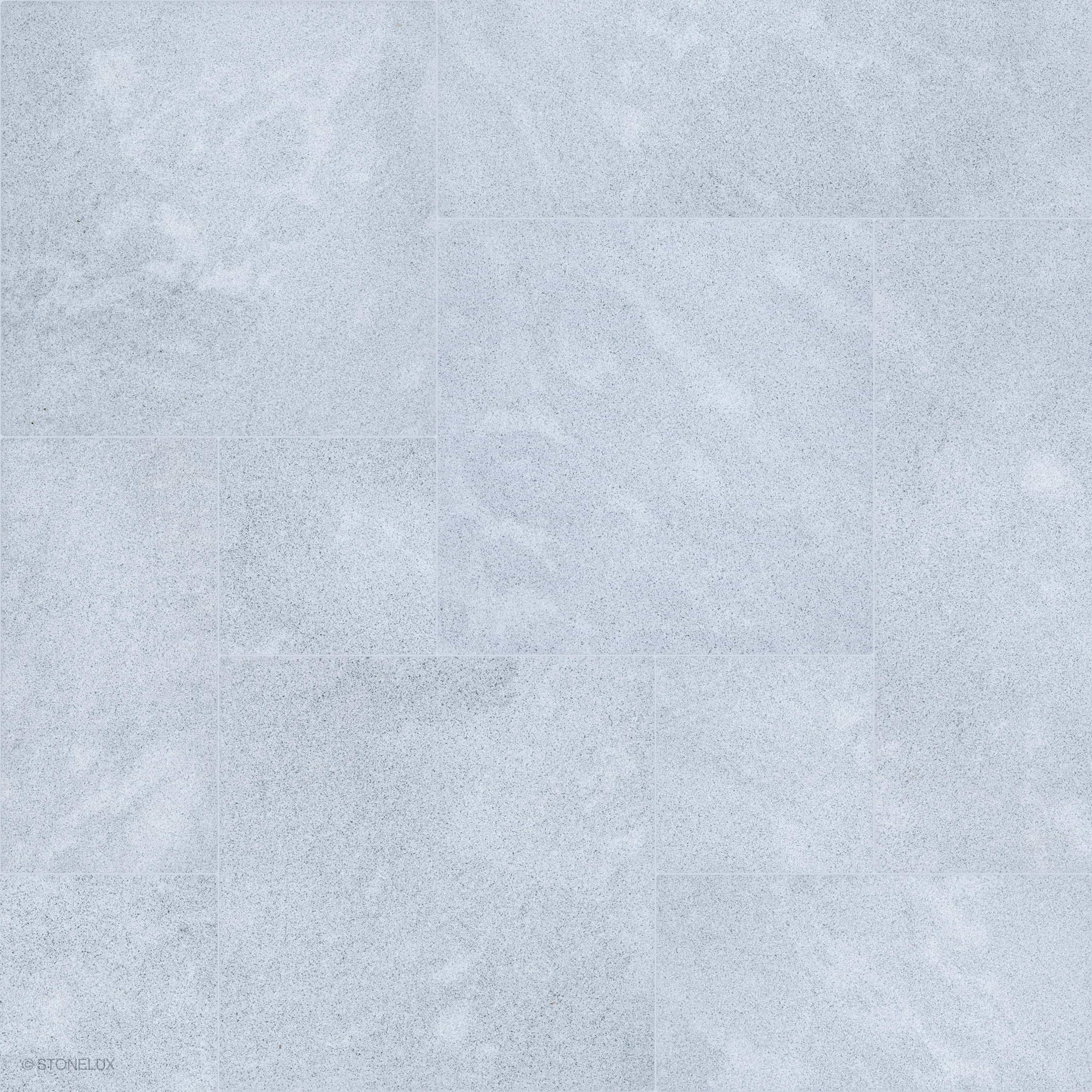 Product view of Afyon Grey Marble Sand Blasted French Pattern 3cm Paver, showing a light cool-grey marble surface with fine blue-grey speckling, soft cloudy movement, and its textured finish.