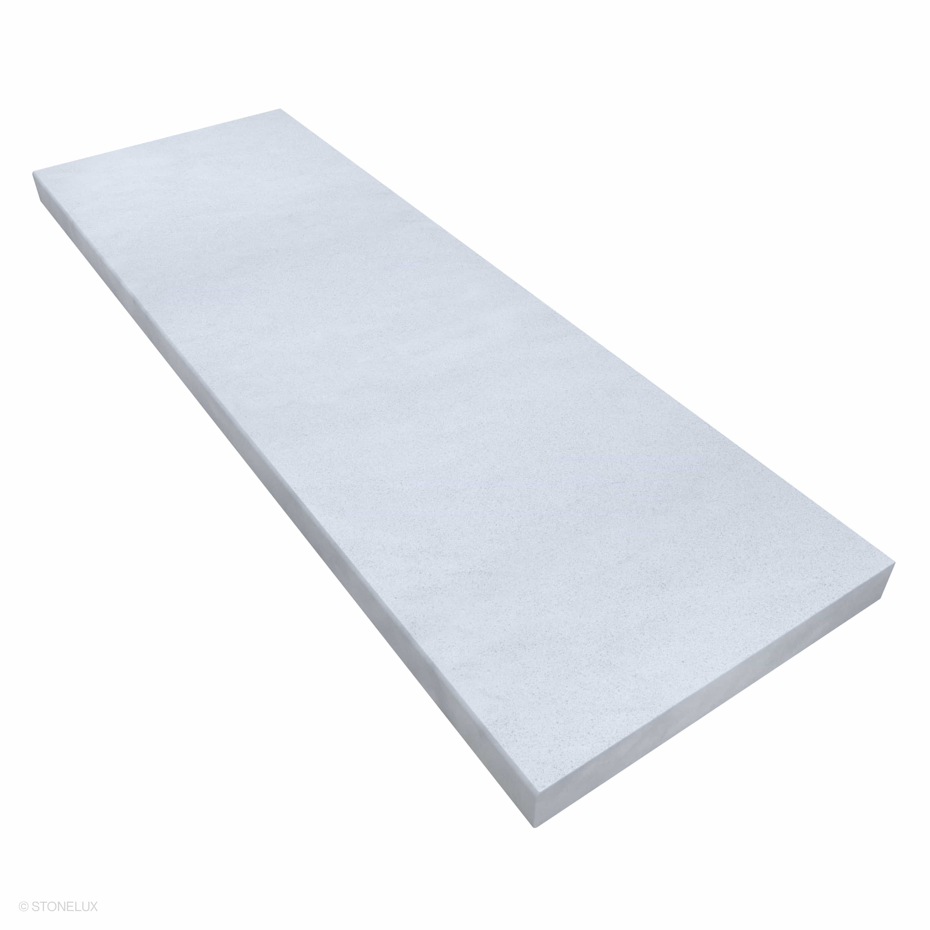 Afyon White Marble Sand Blasted 16x48x2 Eased Edge Coping by STONELUX. This premium marble coping features a sandblasted finish and eased edges, ideal for pool edges or wall caps. The sleek, white surface enhances modern outdoor designs.