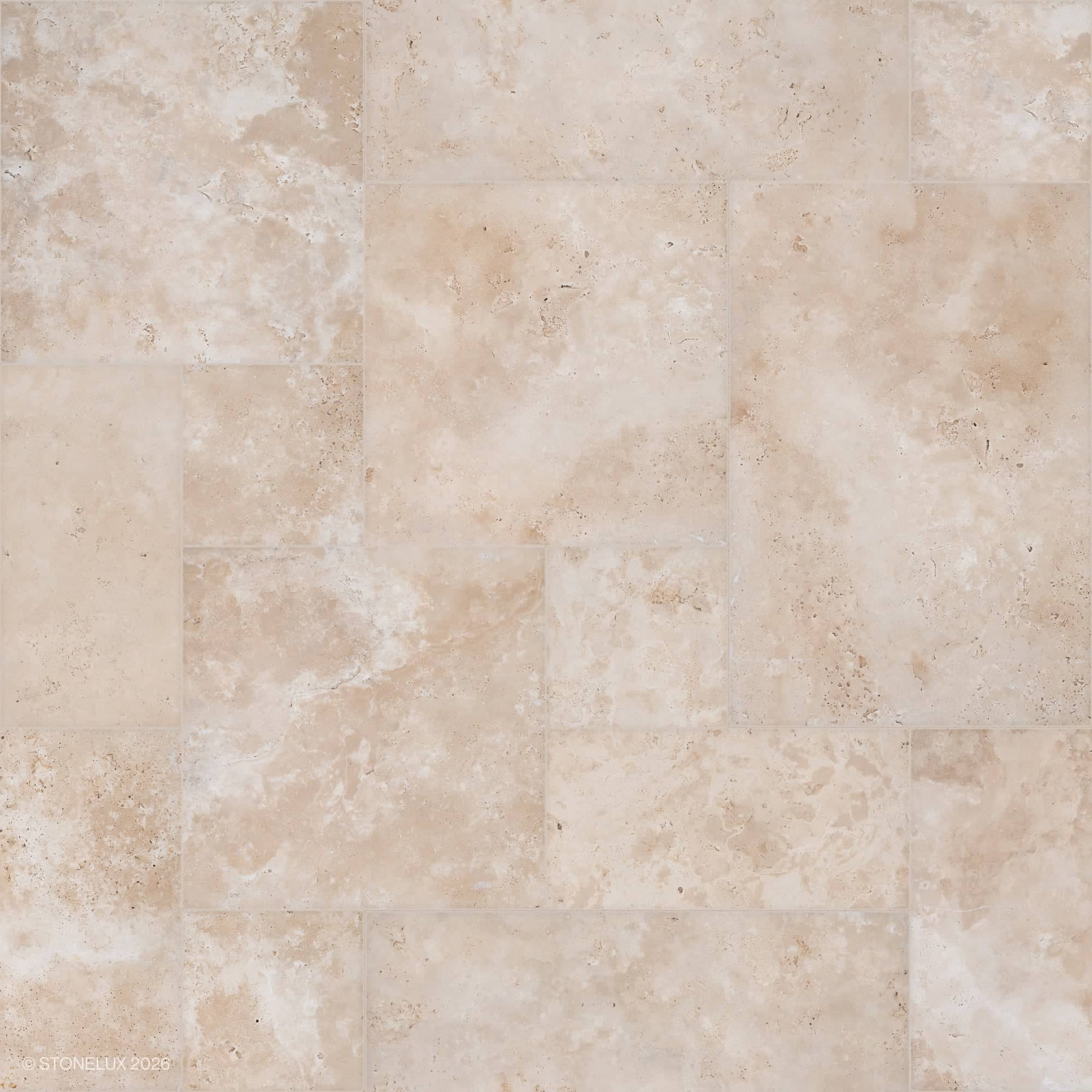 Ivory Travertine Tumbled French Pattern 3cm Paver - Premium