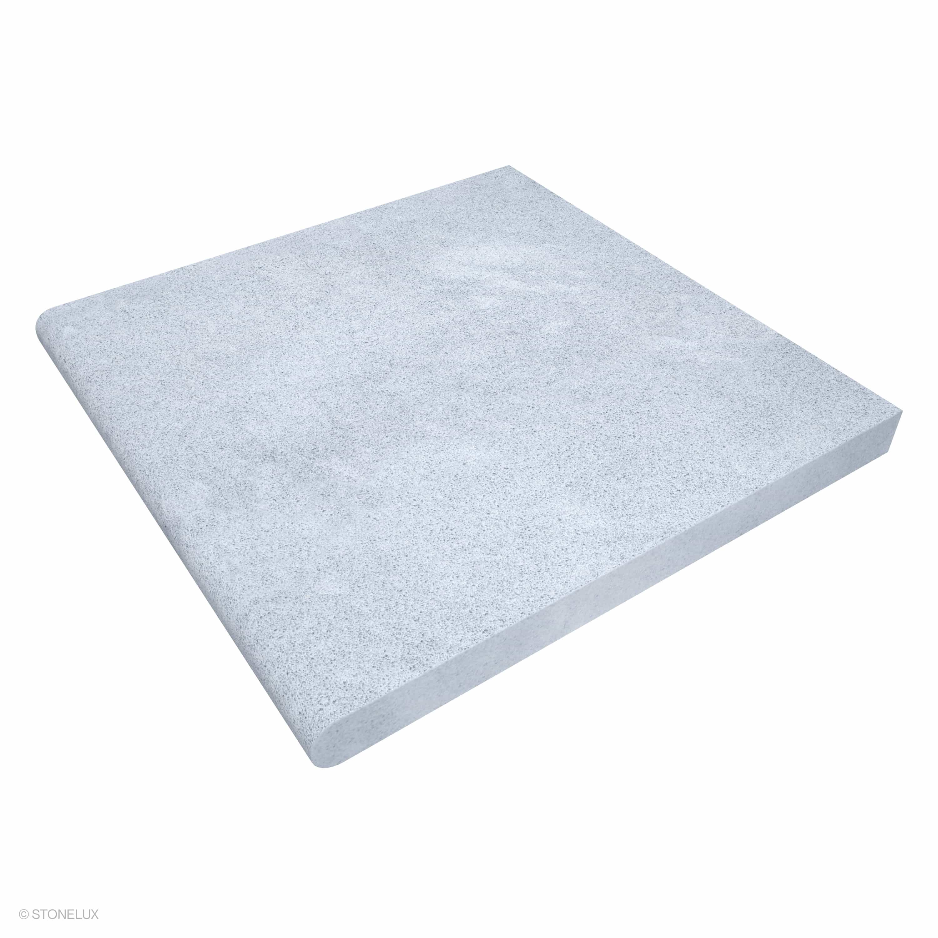 Afyon Grey Marble Sand Blasted 24x24x2 Single Bullnose Coping by STONELUX features a textured sandblasted finish. This marble coping displays subtle grey tones, ideal for pool edges or wall caps. The single bullnose profile adds a refined touch to outd...
