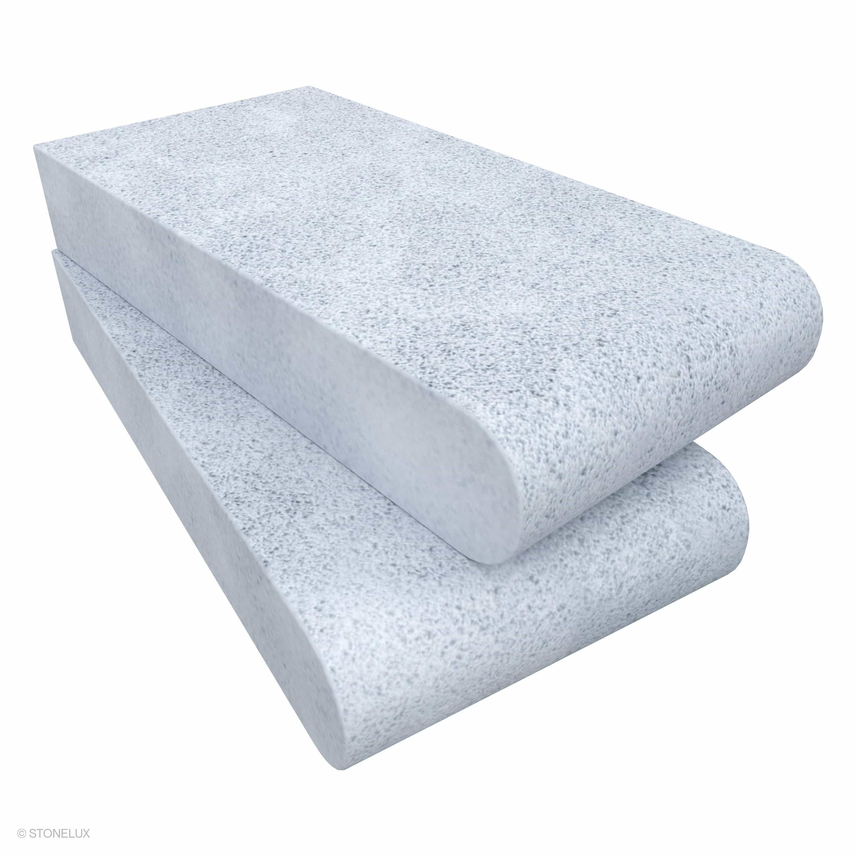 Product view of Afyon Grey Marble Sand Blasted 6x12x2 Single Bullnose Coping, showing a light cool-grey marble surface with fine blue-grey speckling, soft cloudy movement, and its textured finish.
