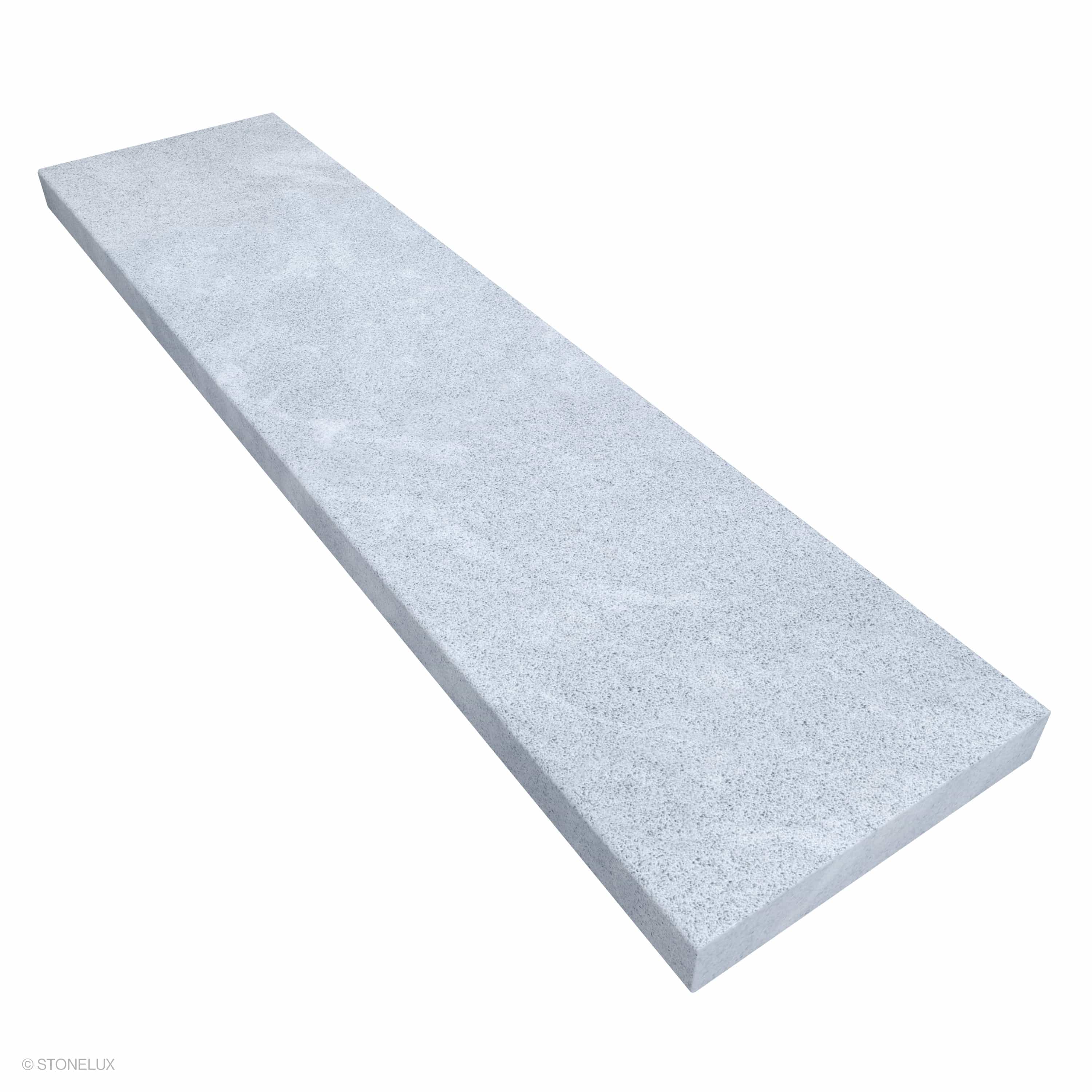 Afyon Grey Marble Sand Blasted Coping by STONELUX, showcasing a 12x48x2-inch eased edge design. The marble features a sandblasted finish with subtle grey tones, ideal for pool edges or wall caps, combining durability with a sleek, modern aesthetic.