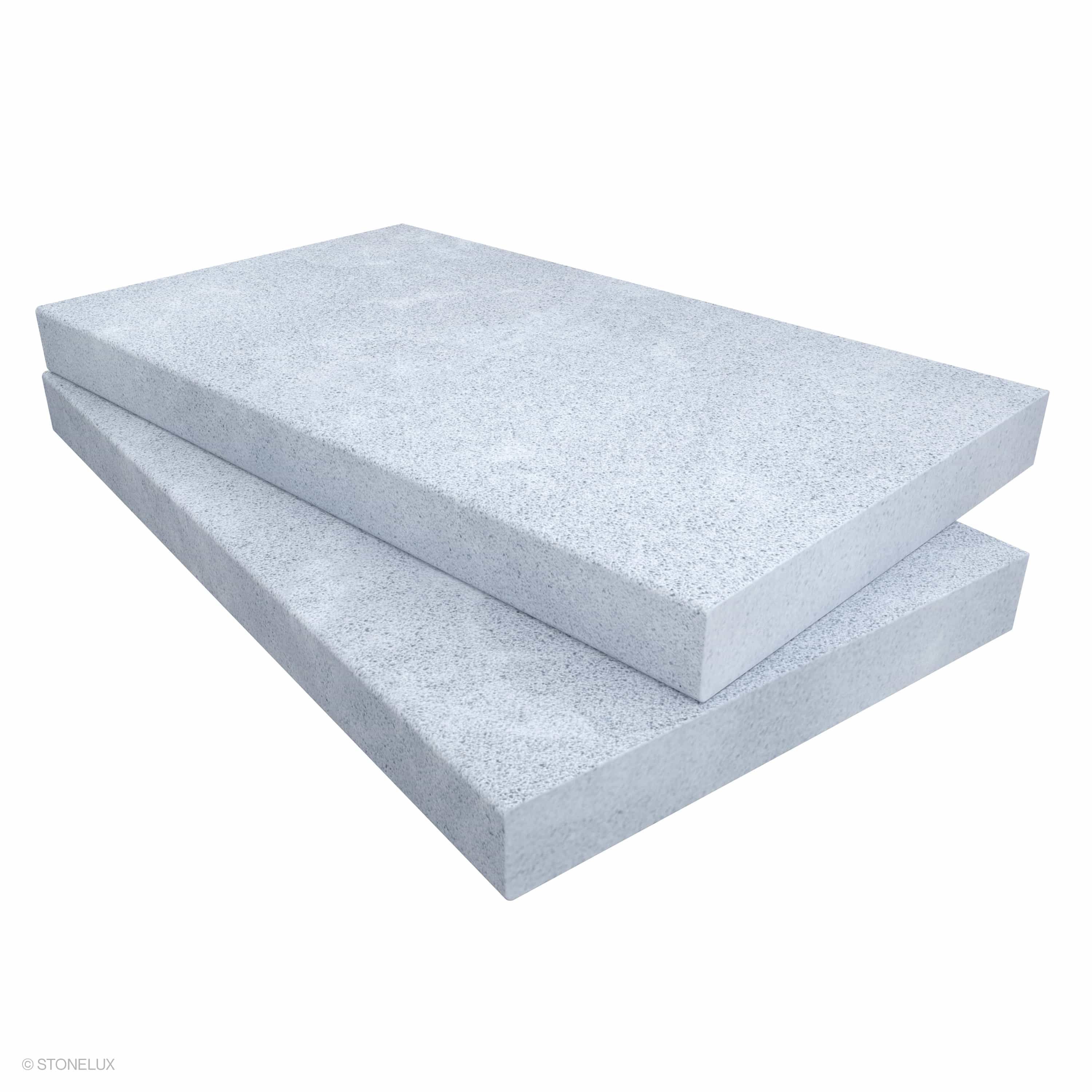 Close-up of Stonelux's Afyon Grey Marble Sand Blasted 14x24x2 Eased Edge Coping. The marble features a subtle, textured sandblasted finish with soft grey tones, ideal for pool edges or wall caps. Durable 2-inch thickness ensures lasting quality.