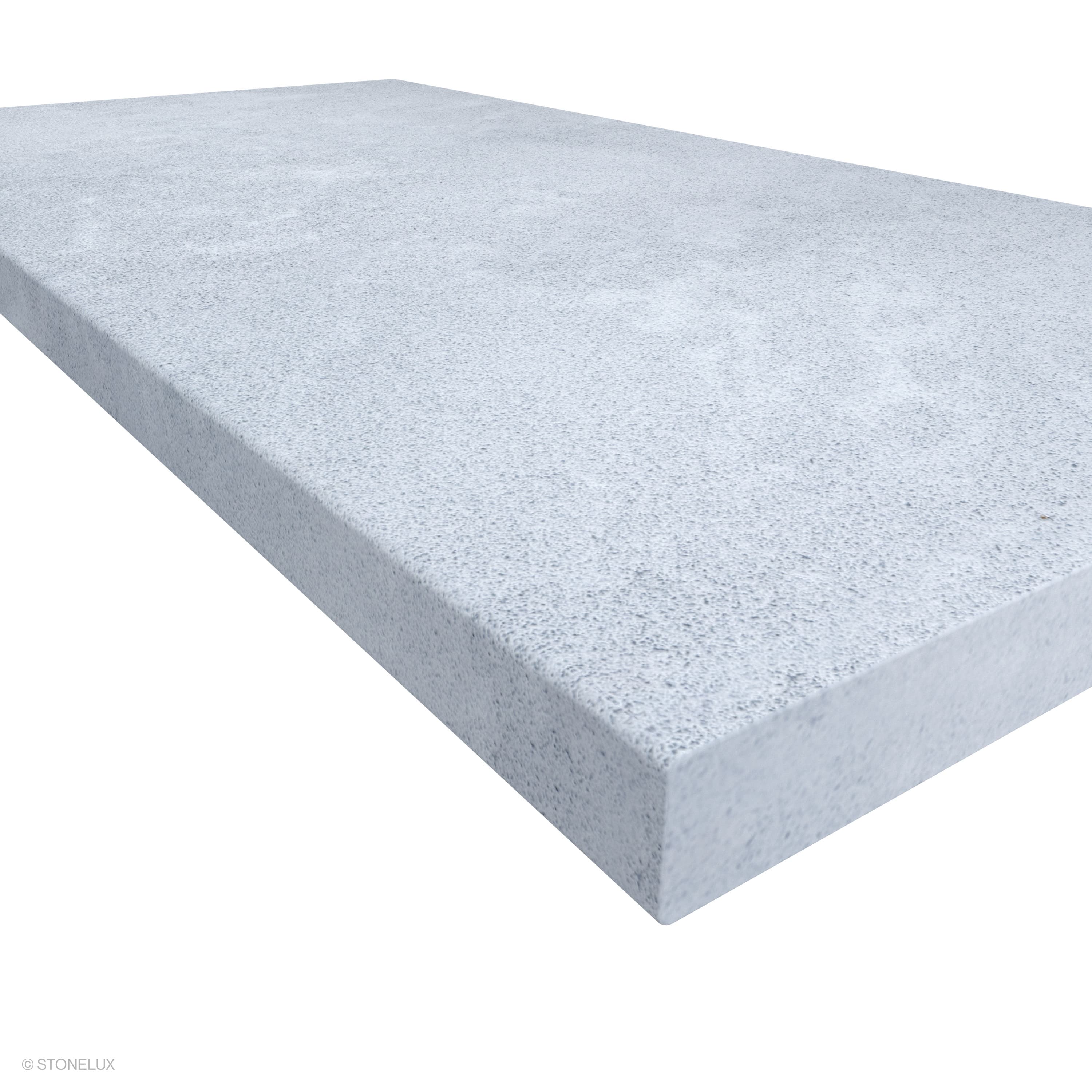 Close-up of Afyon Grey Marble Sand Blasted 24x48x2 Eased Edge Coping, showing a light cool-grey marble surface with fine blue-grey speckling, soft cloudy movement, and its textured finish.