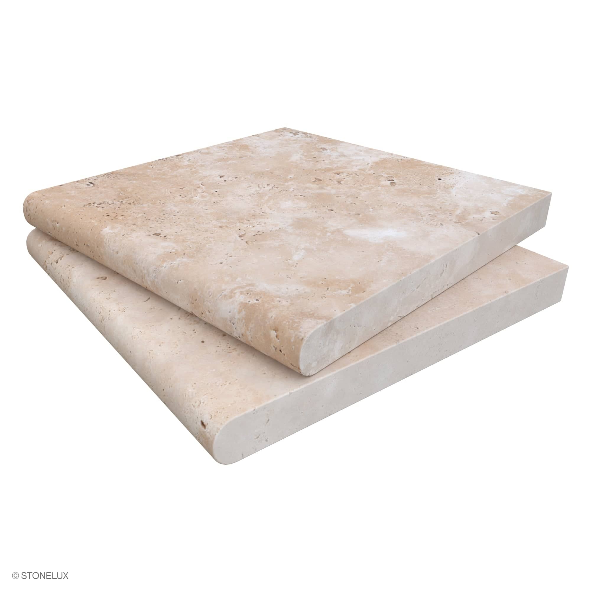 Ivory Travertine Tumbled 12x12x3cm Single Bullnose Coping - Premium