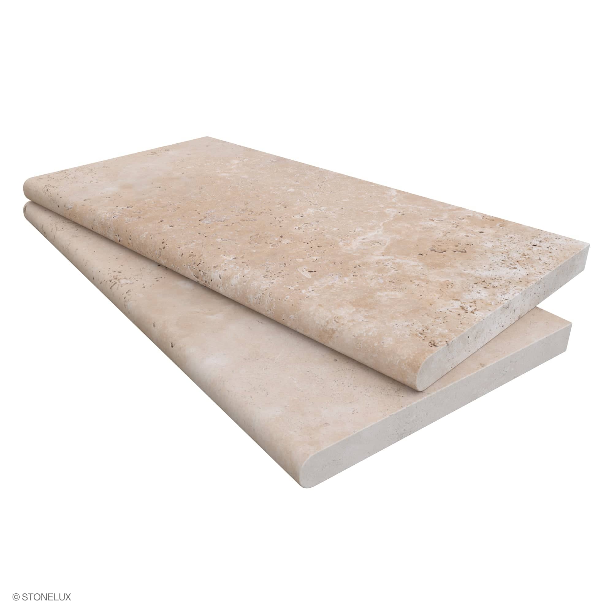 Ivory Travertine Tumbled 12x24x3cm Single Bullnose Coping - Premium